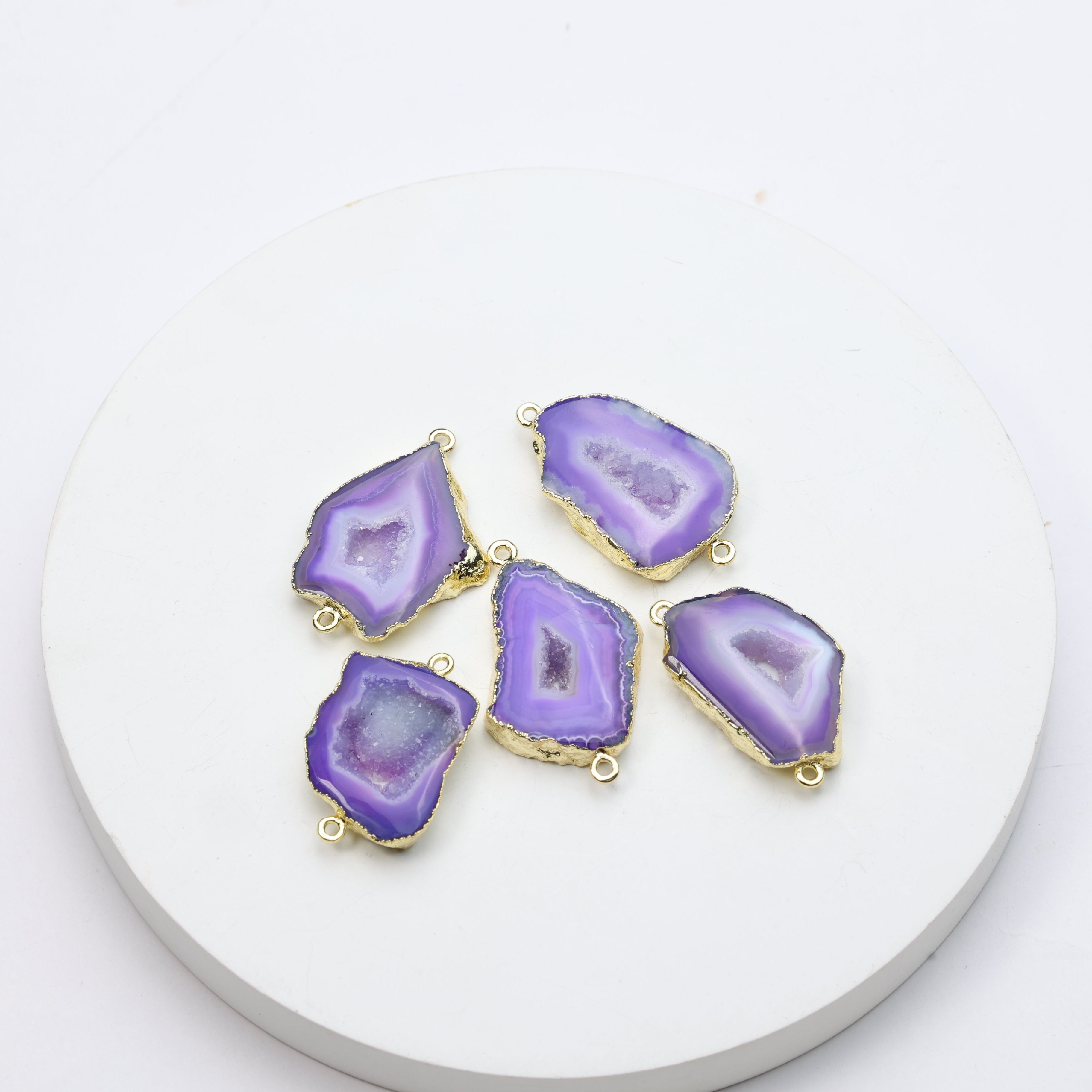 Purple Agate Geode Slice Druzy Connector 25-30mm – Natural Gemstone Connector for Handmade Jewelry | Get Exact Piece Shown in the Picture