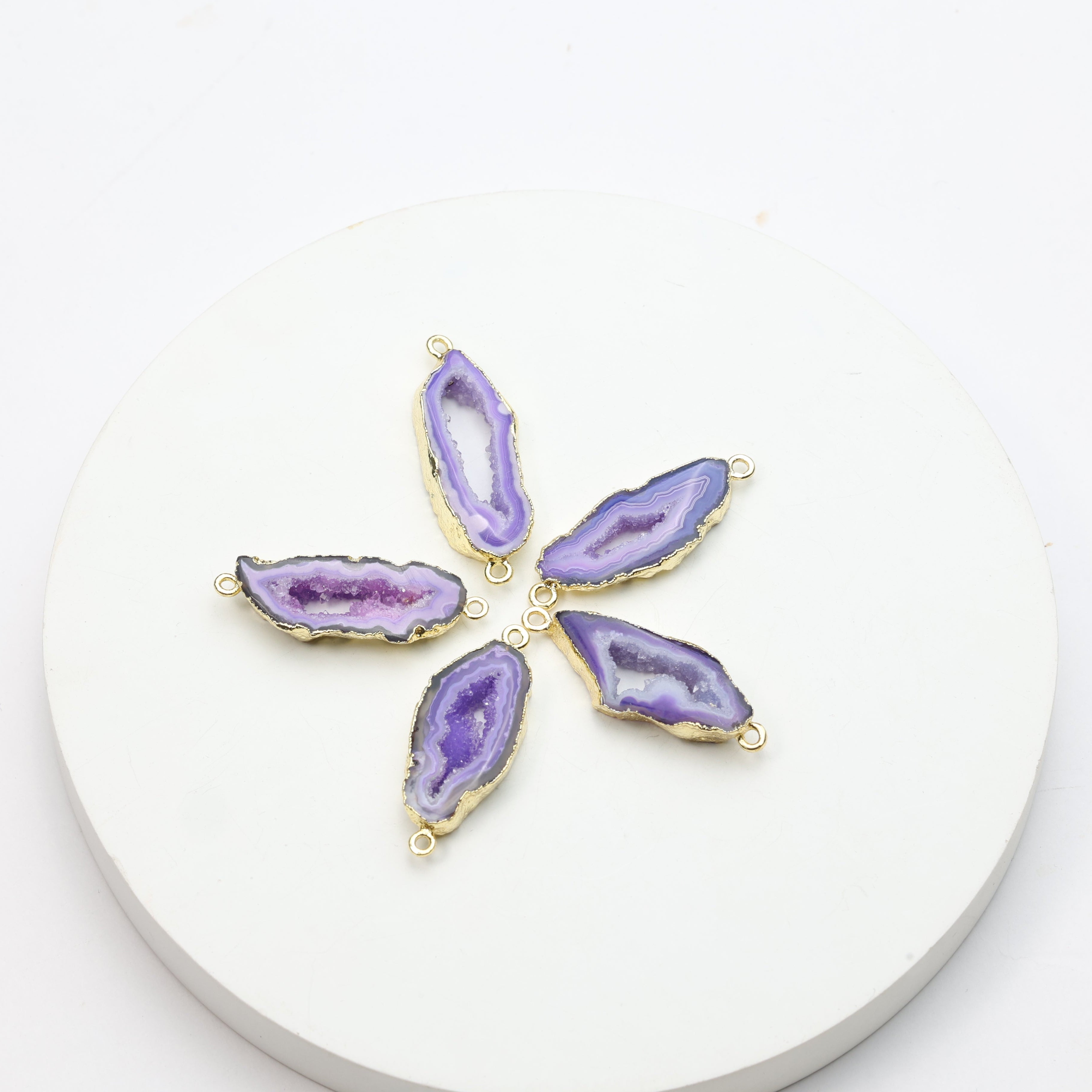 Purple Agate Geode Slice Druzy Connector 25-30mm – Natural Gemstone Connector for Handmade Jewelry | Get Exact Piece Shown in the Picture