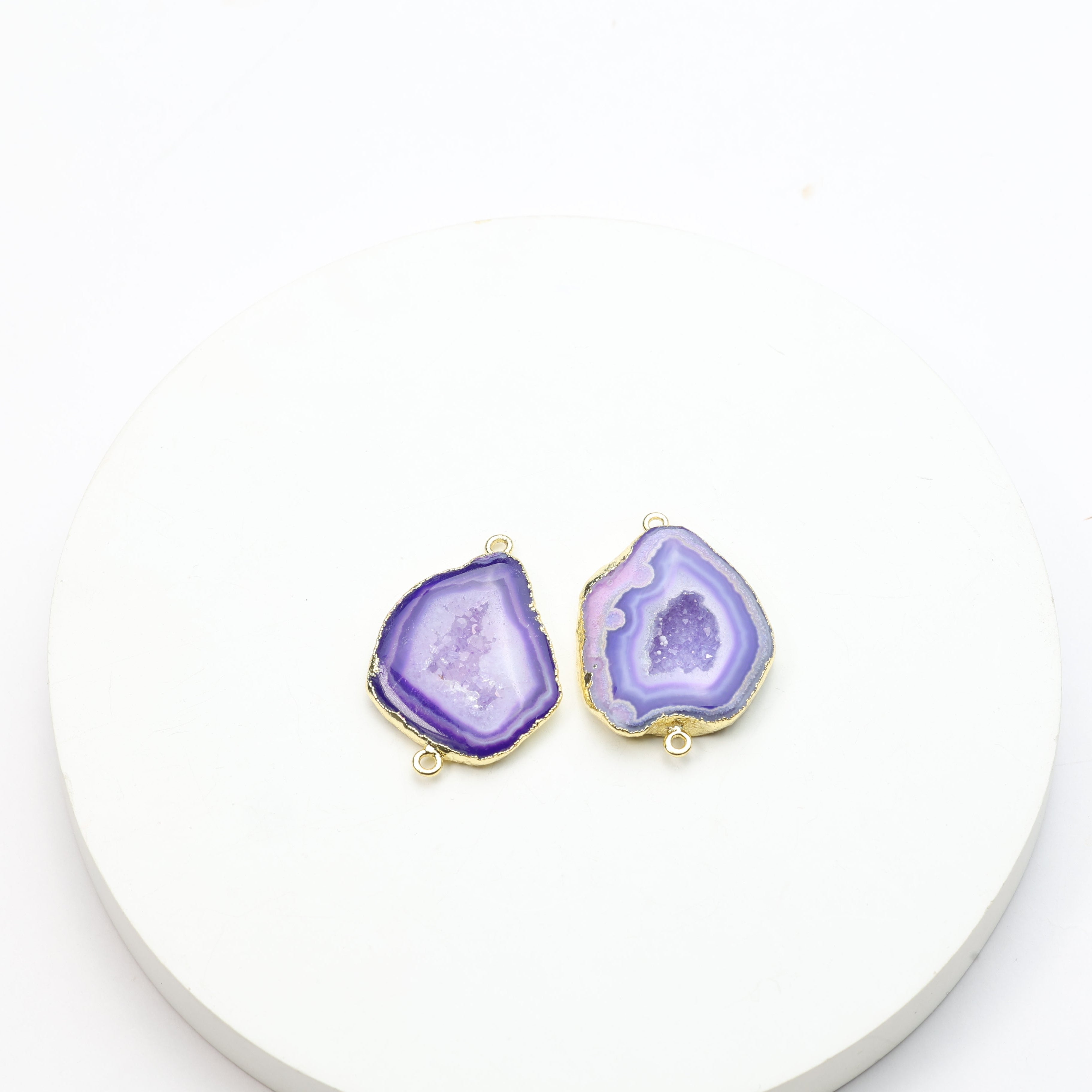 Purple Agate Geode Slice Druzy Connector 25-30mm – Natural Gemstone Connector for Handmade Jewelry | Get Exact Piece Shown in the Picture