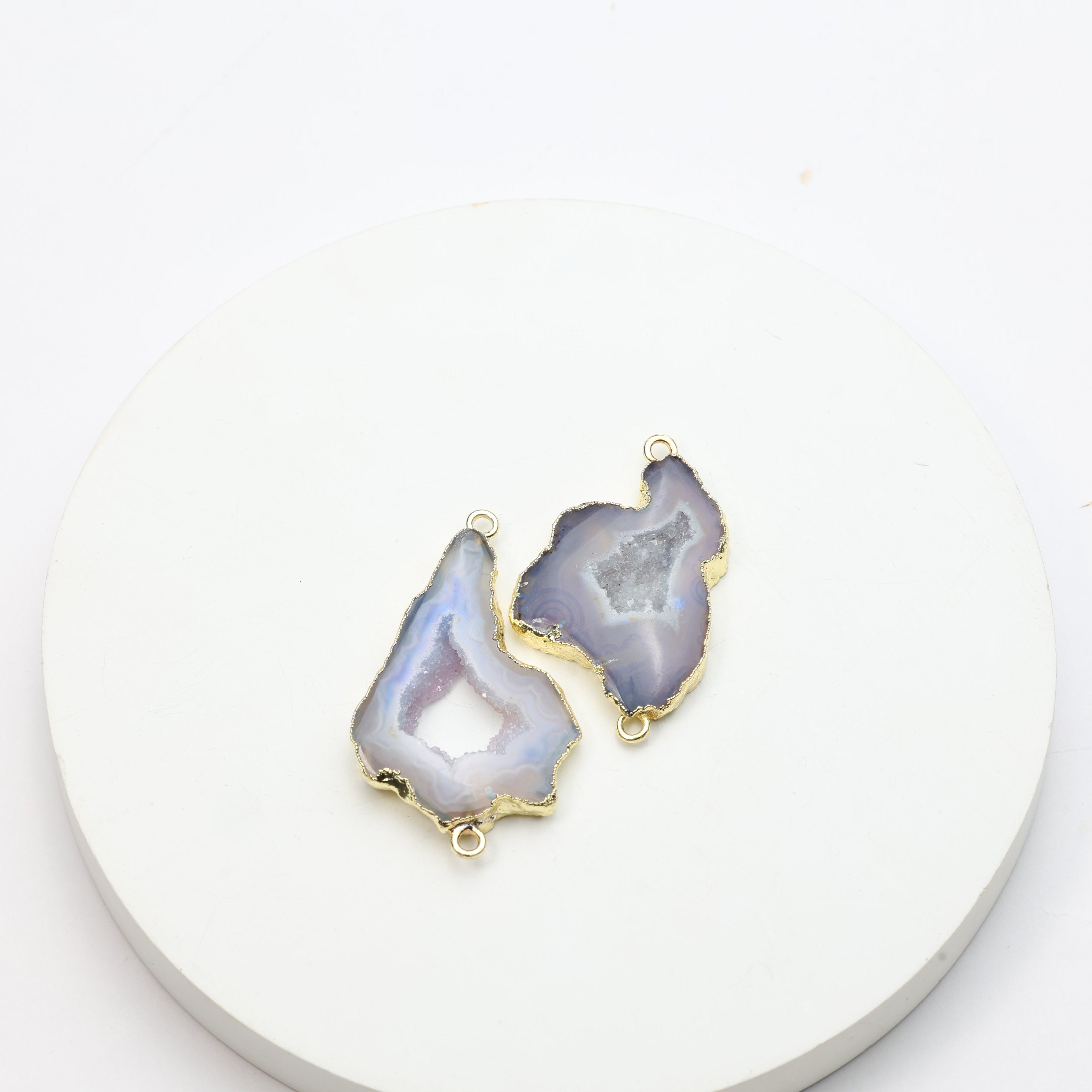 Purple Agate Geode Slice Druzy Connector Mix – Natural Gemstone Connector for Handmade Jewelry | Get Exact Piece Shown in the Picture