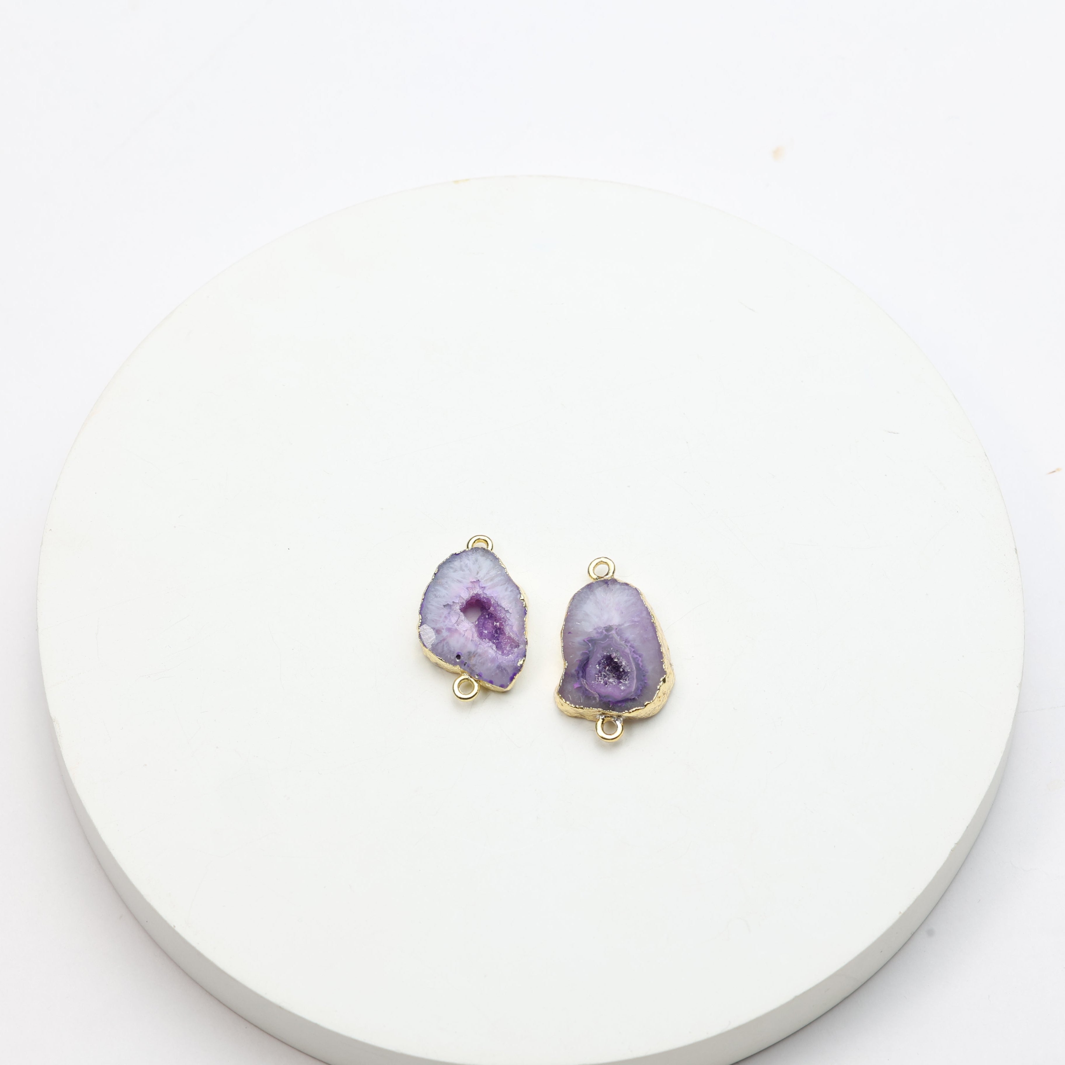 Purple Agate Geode Slice Druzy Connector Mix – Natural Gemstone Connector for Handmade Jewelry | Get Exact Piece Shown in the Picture