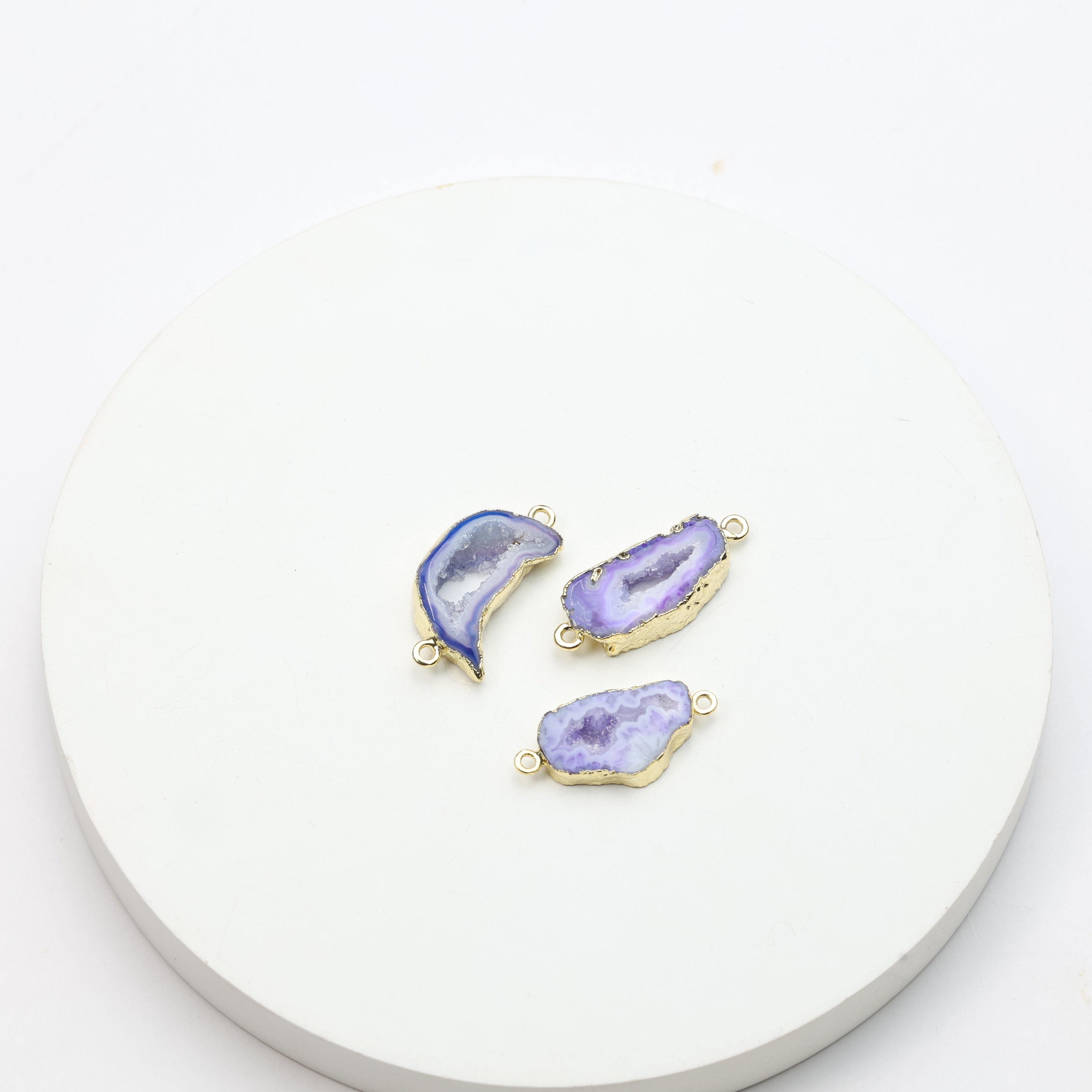 Purple Agate Geode Slice Druzy Connector Mix – Natural Gemstone Connector for Handmade Jewelry | Get Exact Piece Shown in the Picture