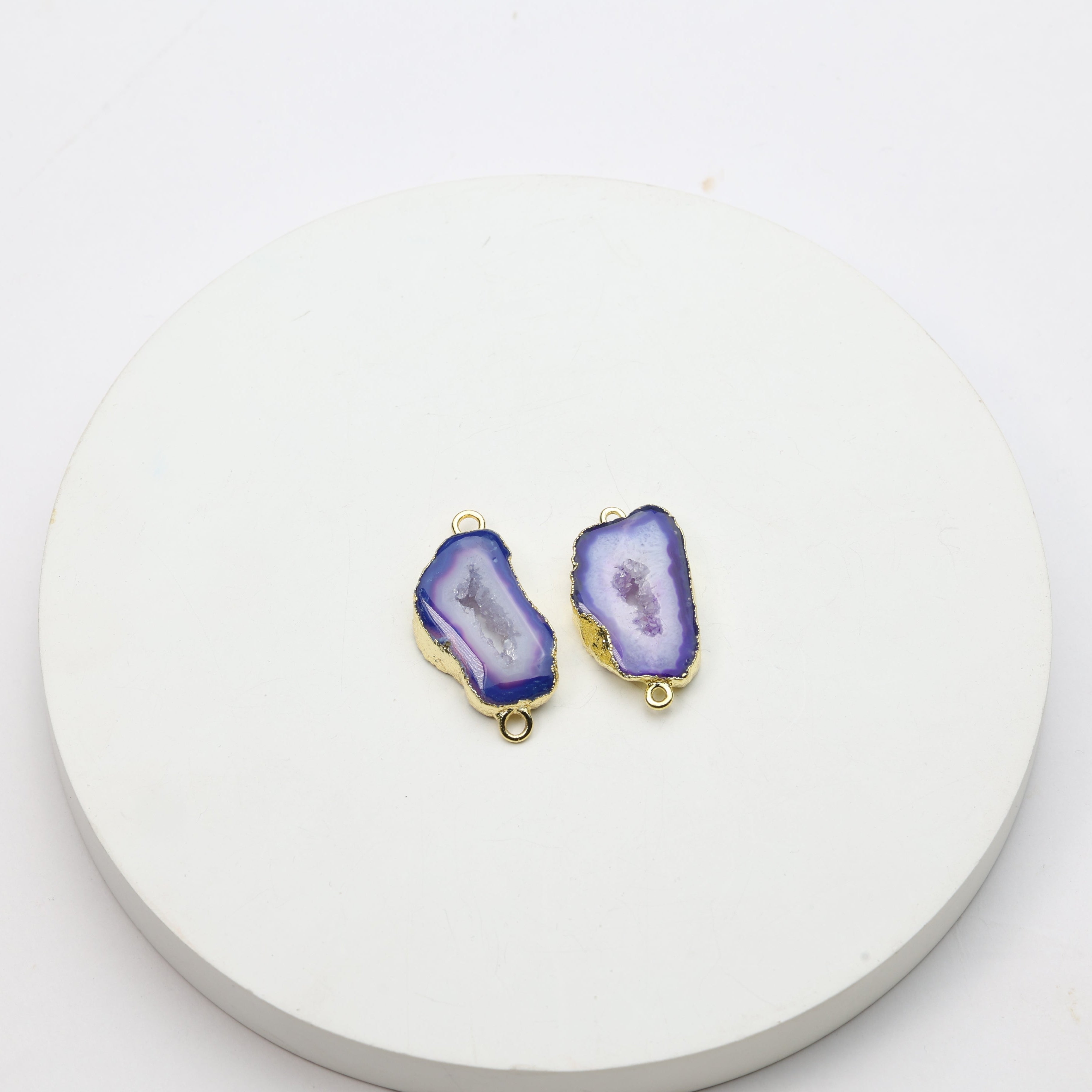 Purple Agate Geode Slice Druzy Connector Mix – Natural Gemstone Connector for Handmade Jewelry | Get Exact Piece Shown in the Picture