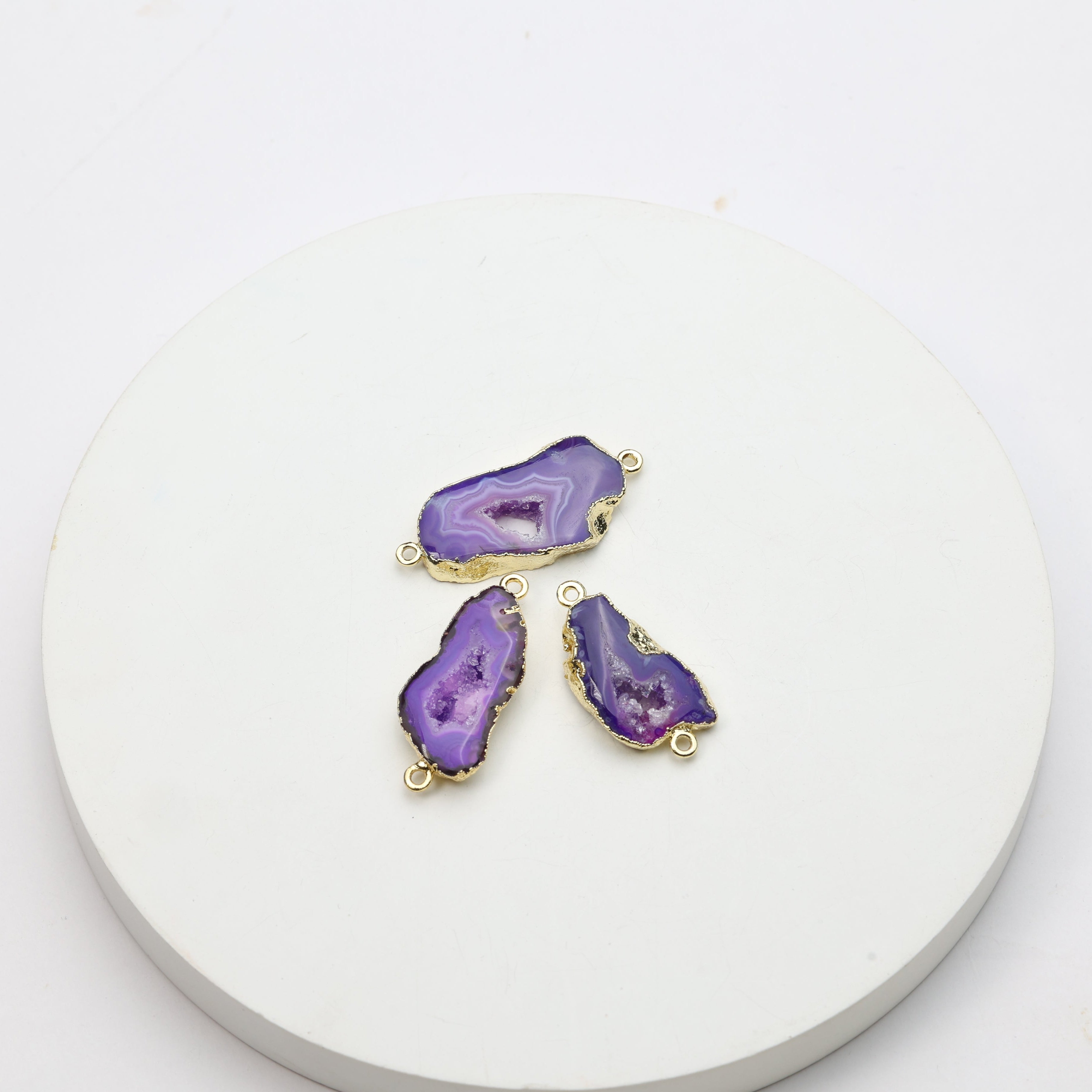 Purple Agate Geode Slice Druzy Connector Mix – Natural Gemstone Connector for Handmade Jewelry | Get Exact Piece Shown in the Picture