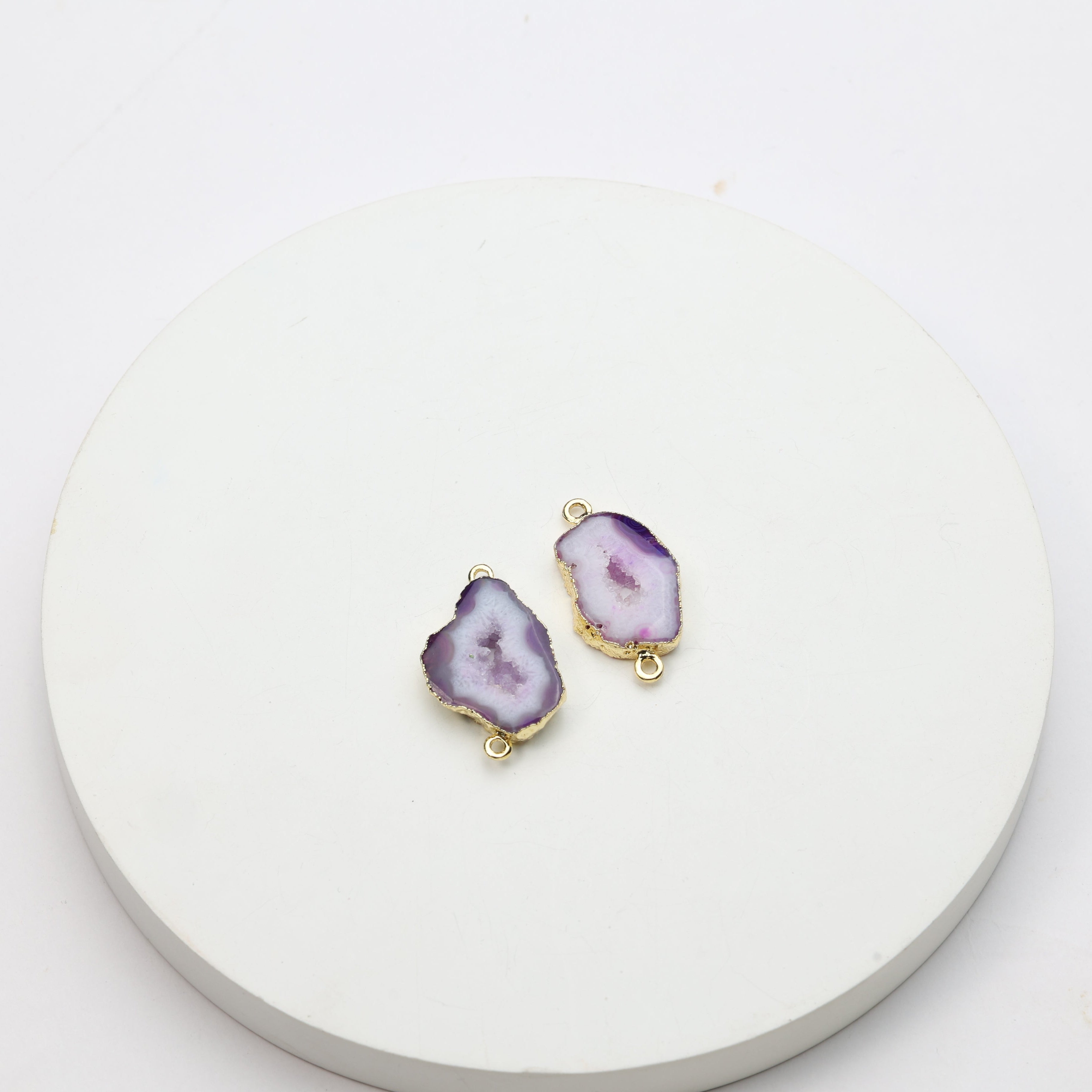 Purple Agate Geode Slice Druzy Connector Mix – Natural Gemstone Connector for Handmade Jewelry | Get Exact Piece Shown in the Picture