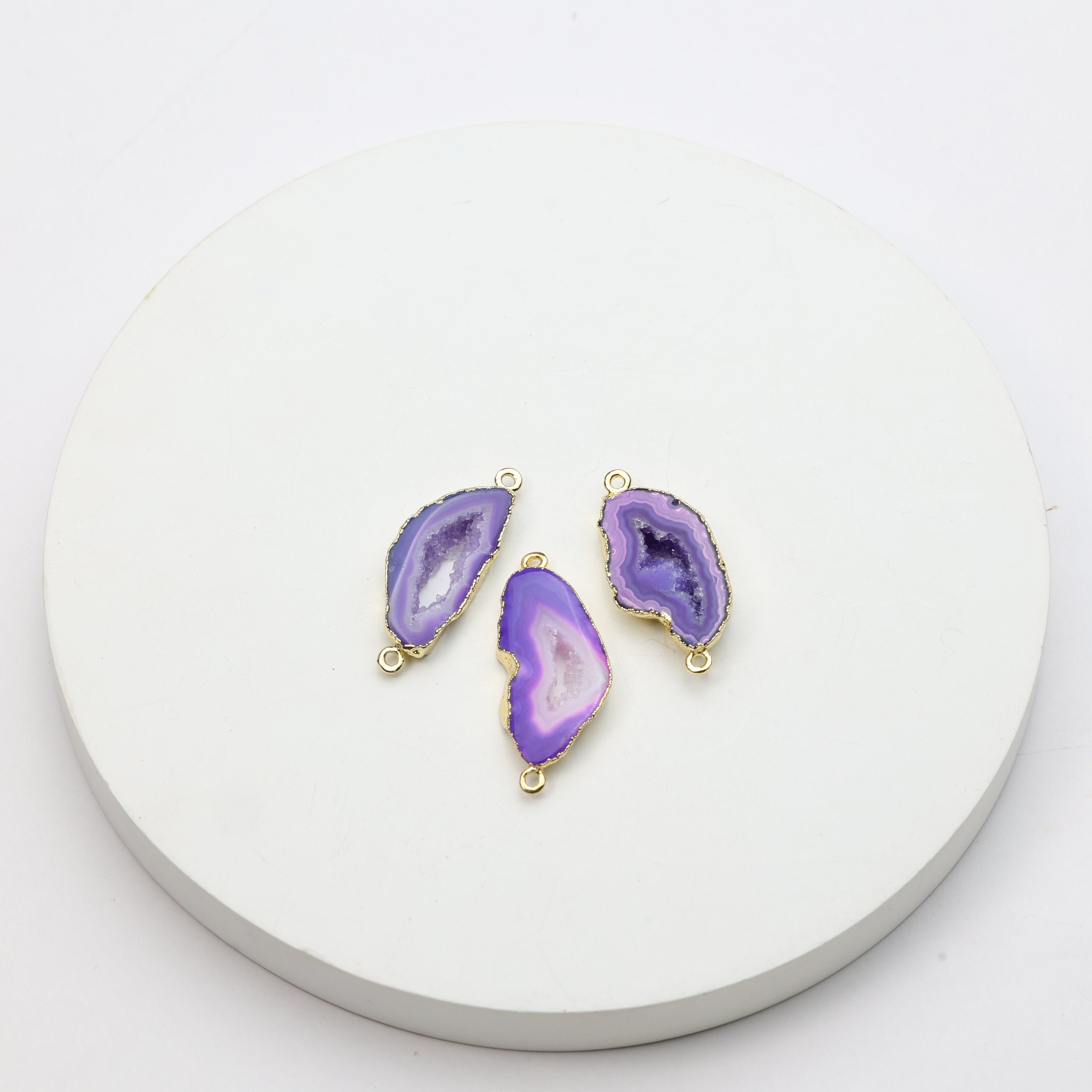 Purple Agate Geode Slice Druzy Connector 20-25 – Natural Gemstone Connector for Handmade Jewelry | Get Exact Piece Shown in the Picture