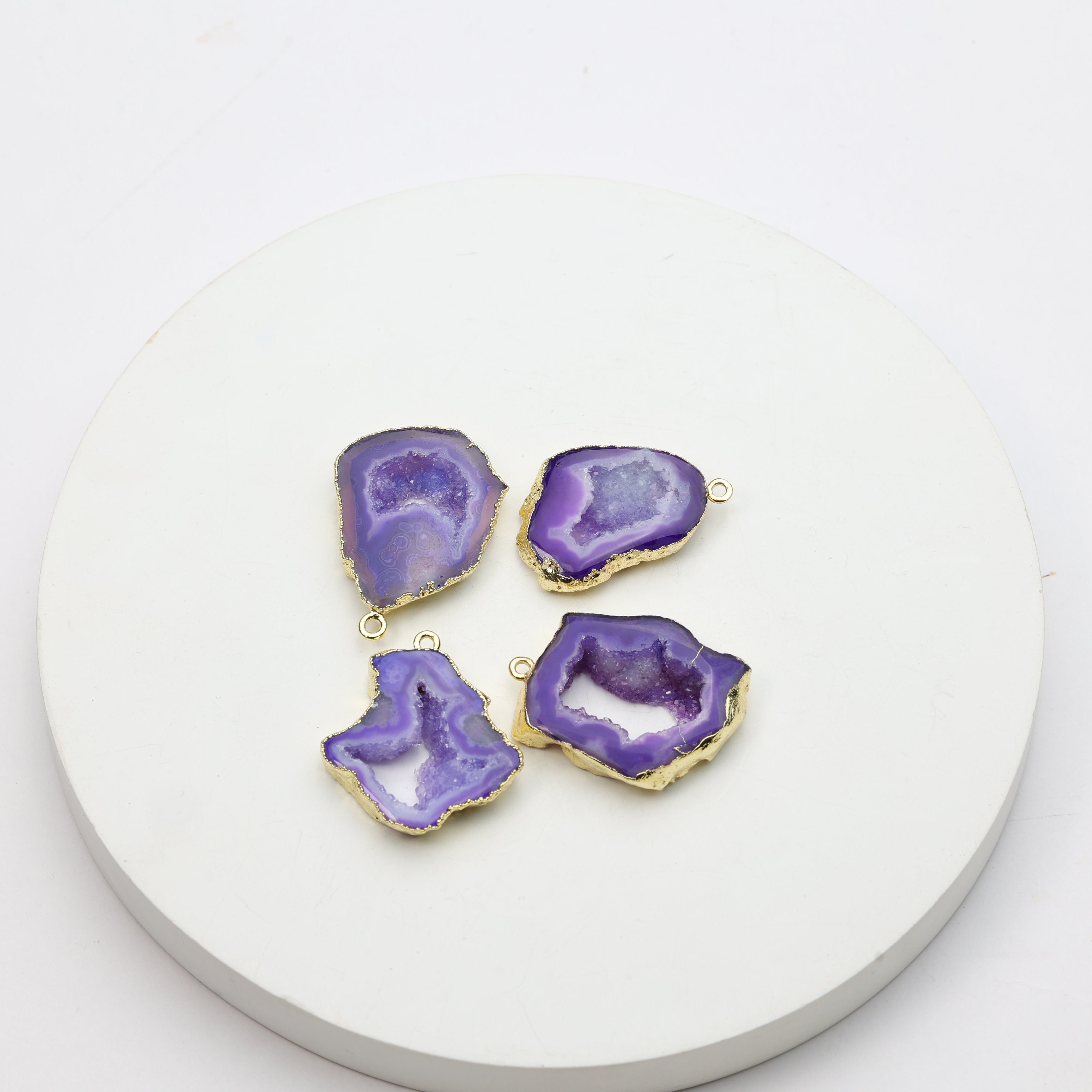 Purple Agate Geode Slice Druzy Connector 20-25 – Natural Gemstone Connector for Handmade Jewelry | Get Exact Piece Shown in the Picture