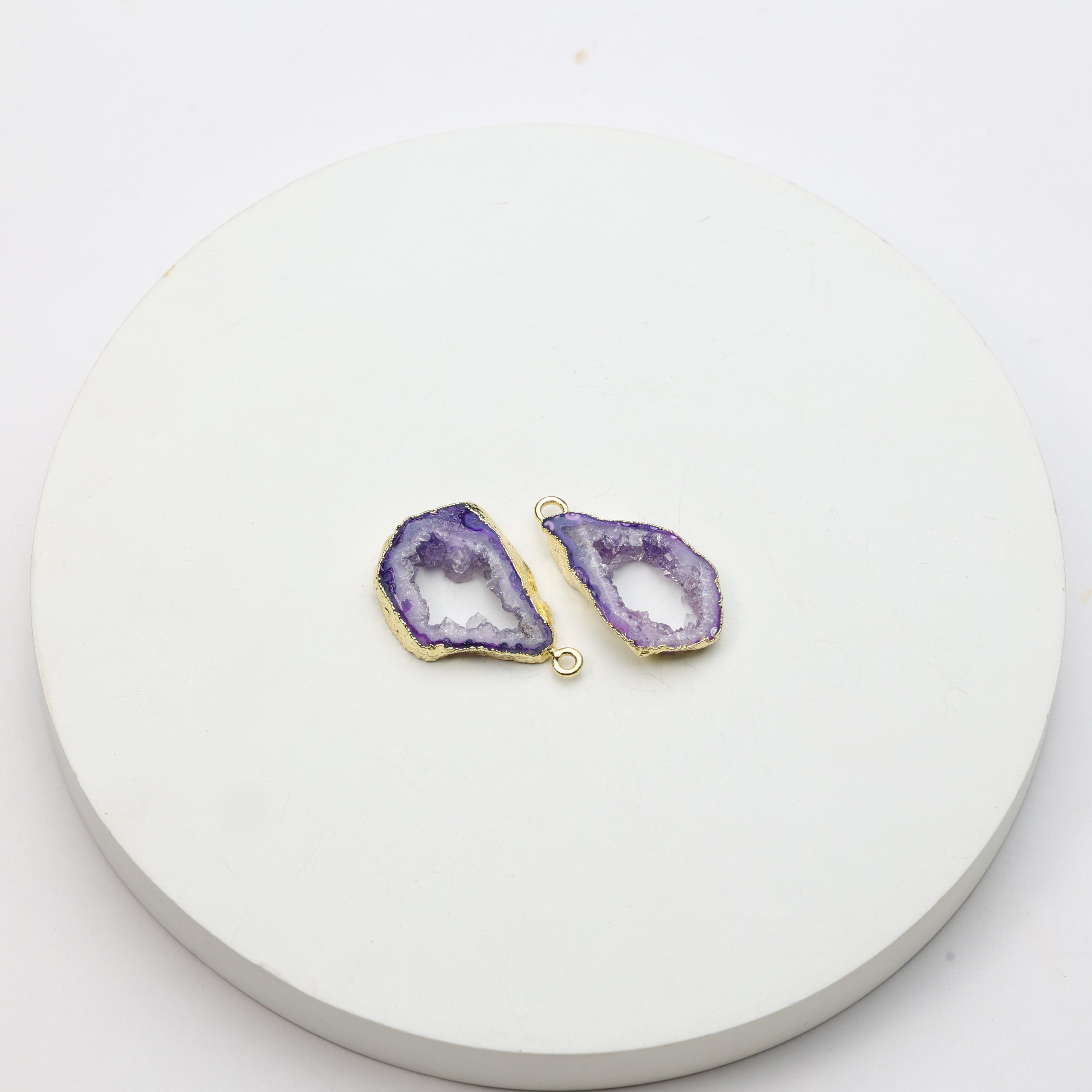 Purple Agate Geode Slice Druzy Connector 20-25 – Natural Gemstone Connector for Handmade Jewelry | Get Exact Piece Shown in the Picture
