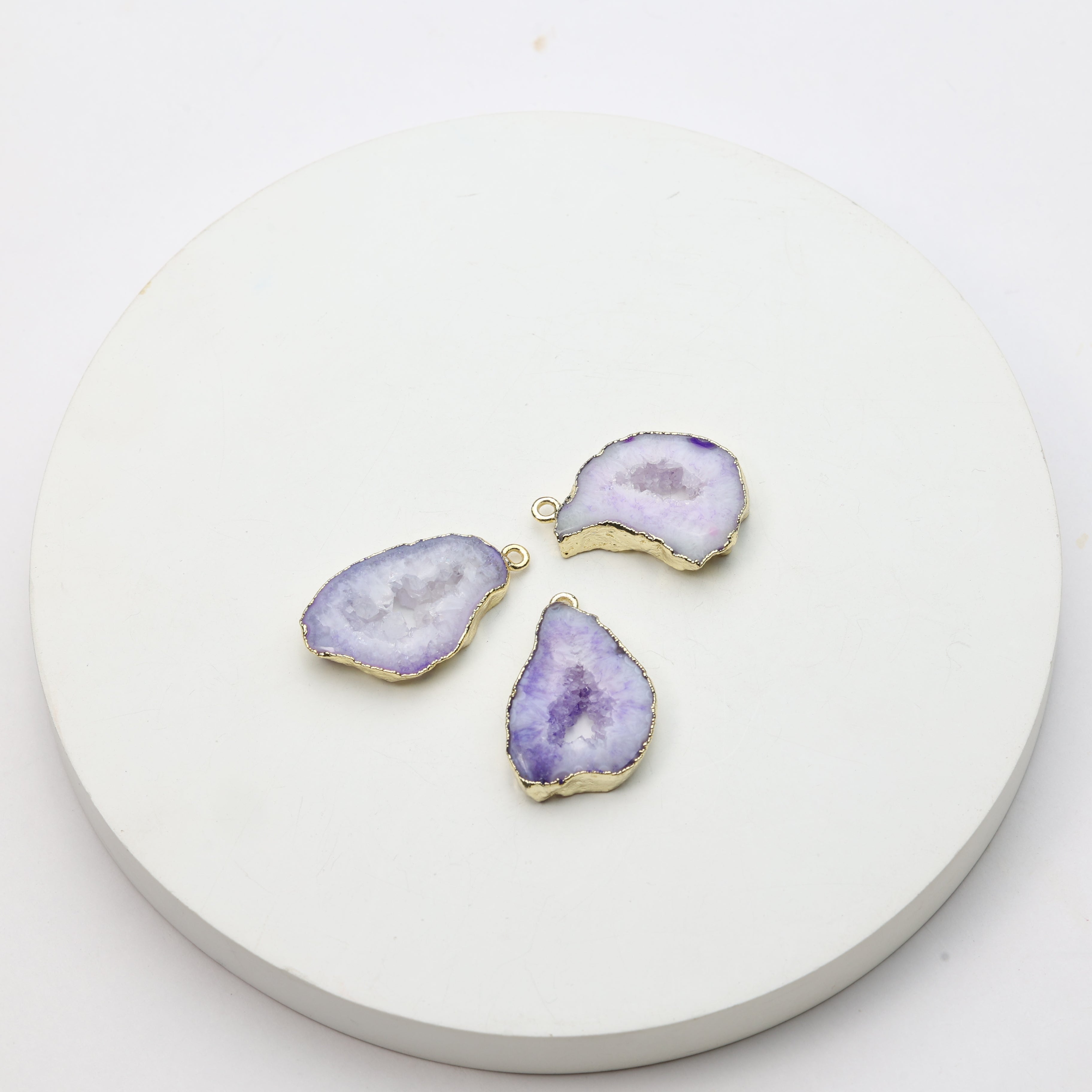 Purple Agate Geode Slice Druzy Connector 20-25 – Natural Gemstone Connector for Handmade Jewelry | Get Exact Piece Shown in the Picture