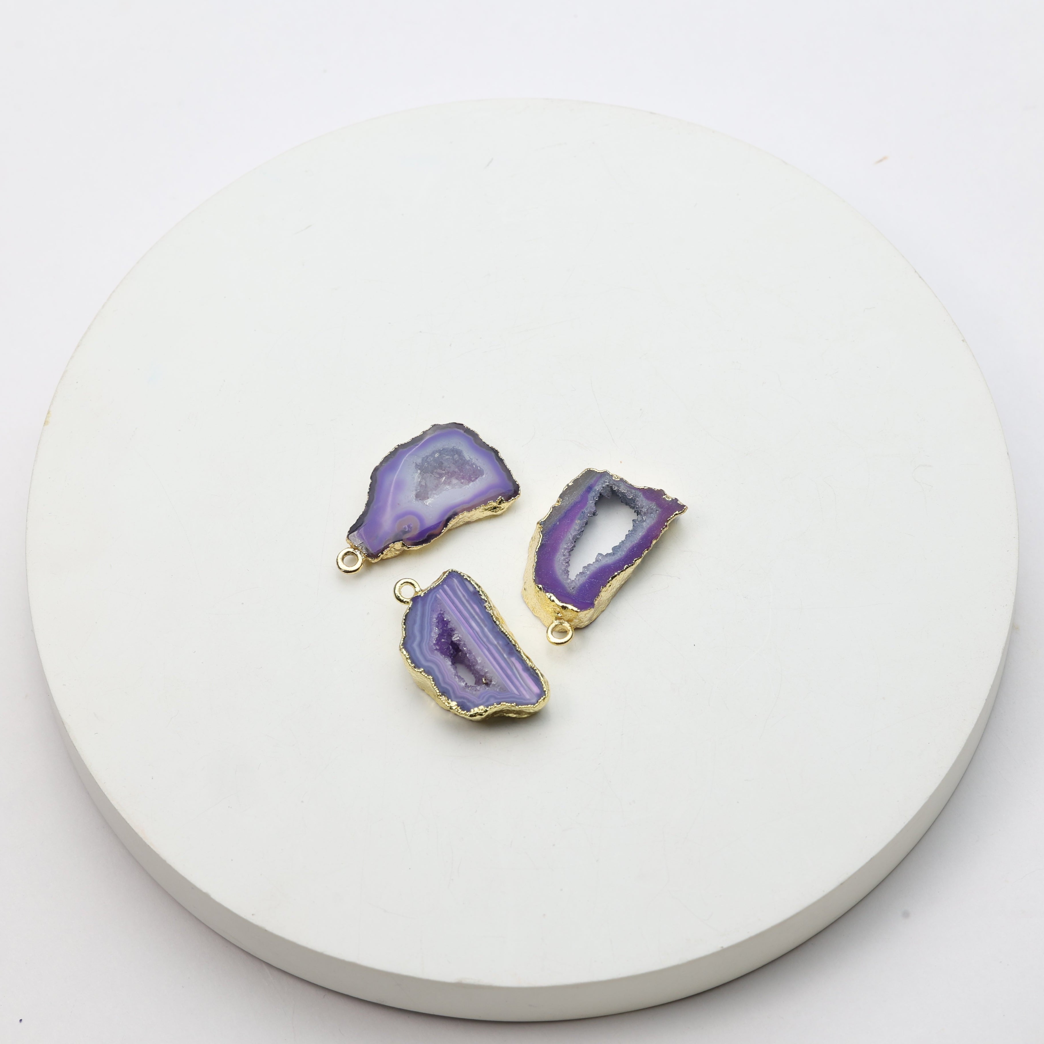 Purple Agate Geode Slice Druzy Connector 20-25 – Natural Gemstone Connector for Handmade Jewelry | Get Exact Piece Shown in the Picture