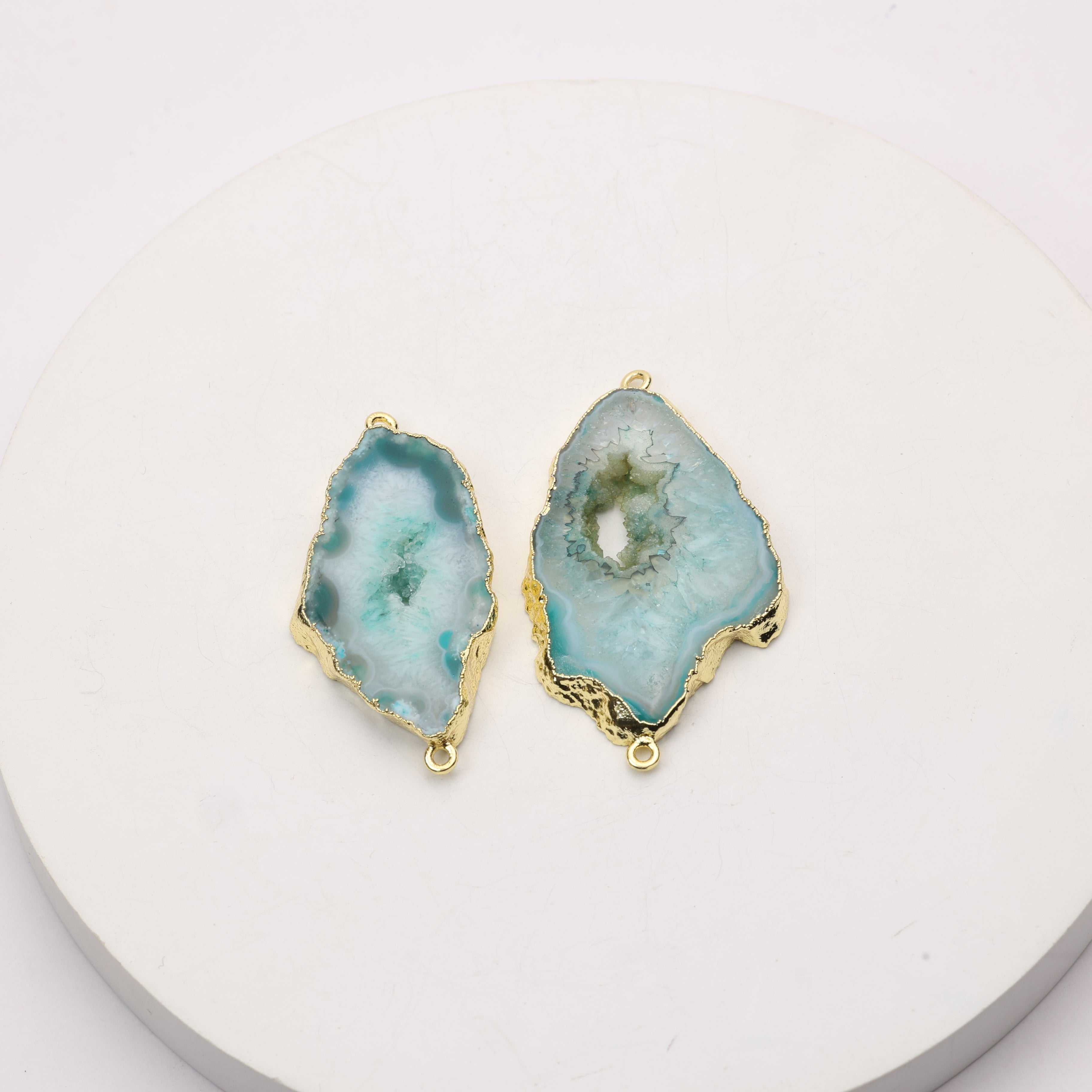 Natural stone geode connector for energy bracelets