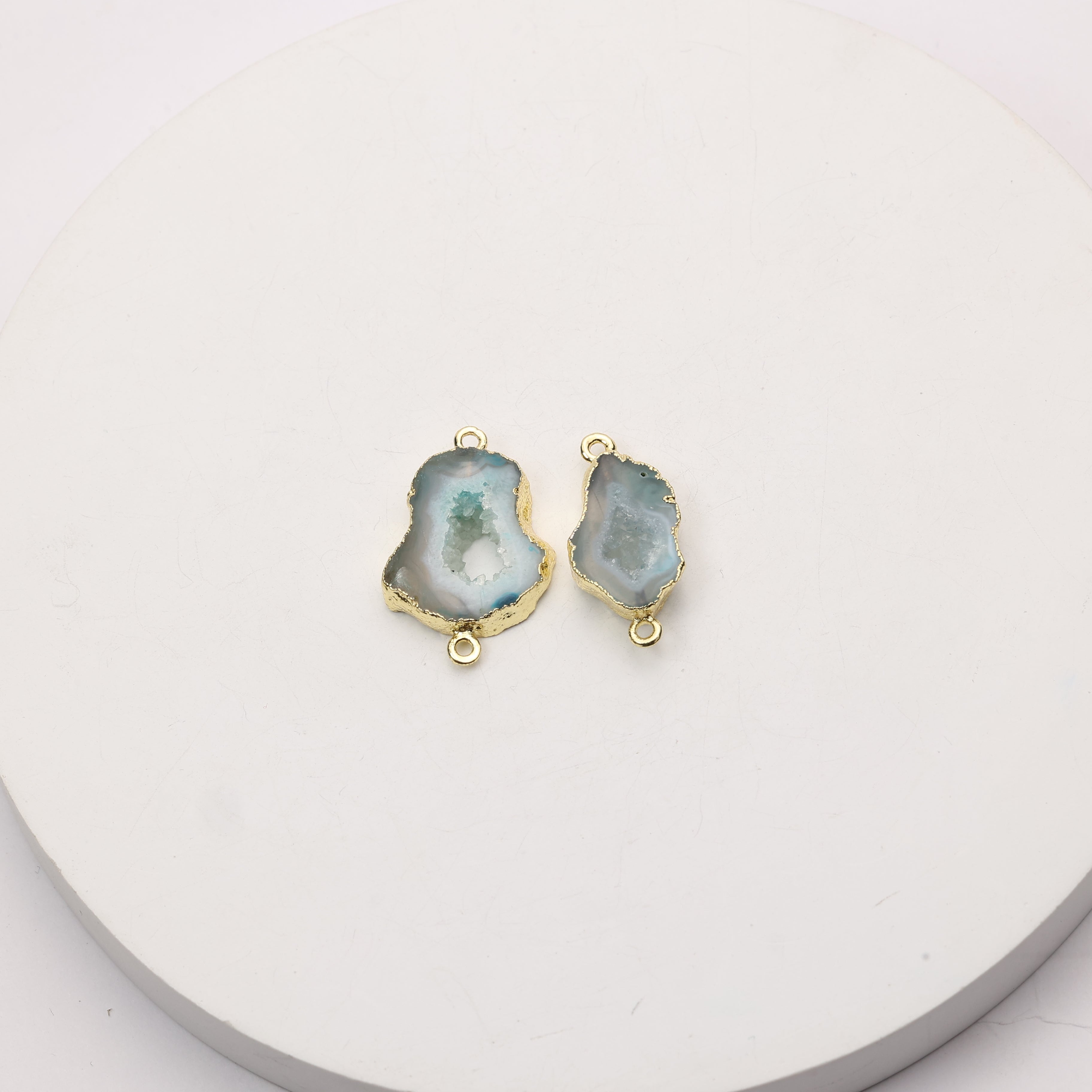 Rustic natural geode connector for organic-look jewelry