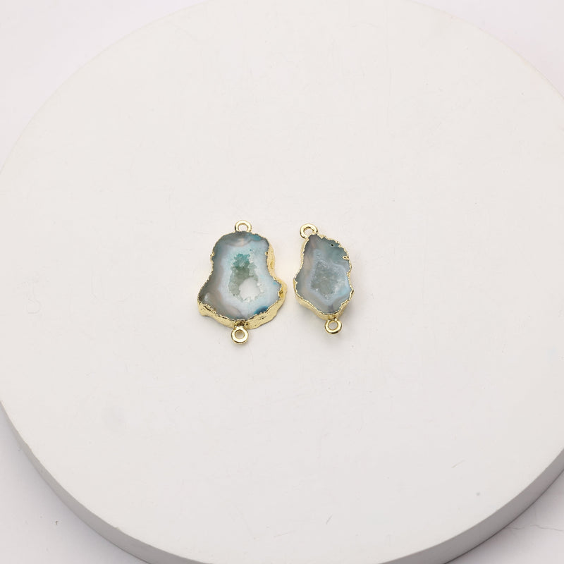 Rustic natural geode connector for organic-look jewelry