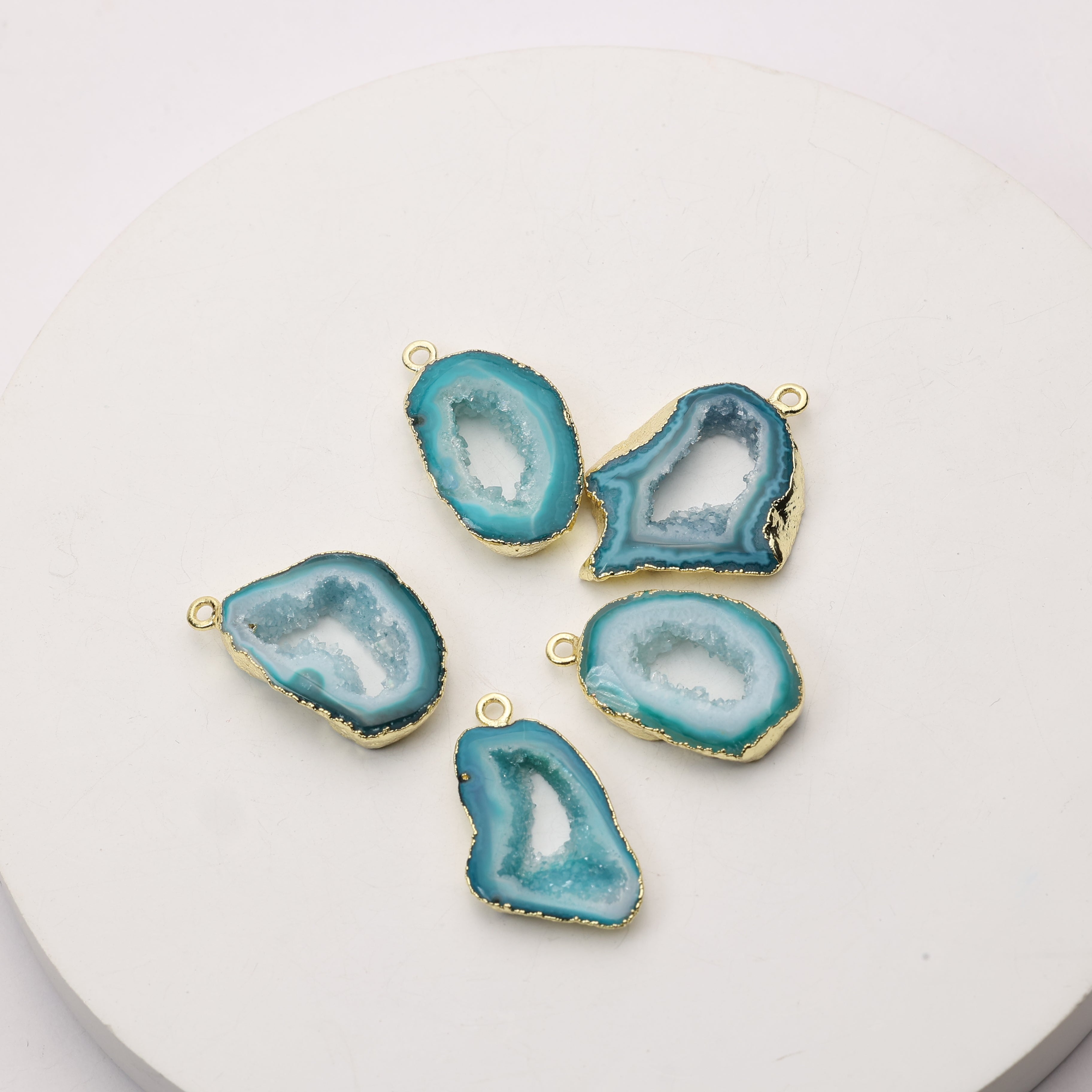 Natural druzy geode connector for sparkling jewelry