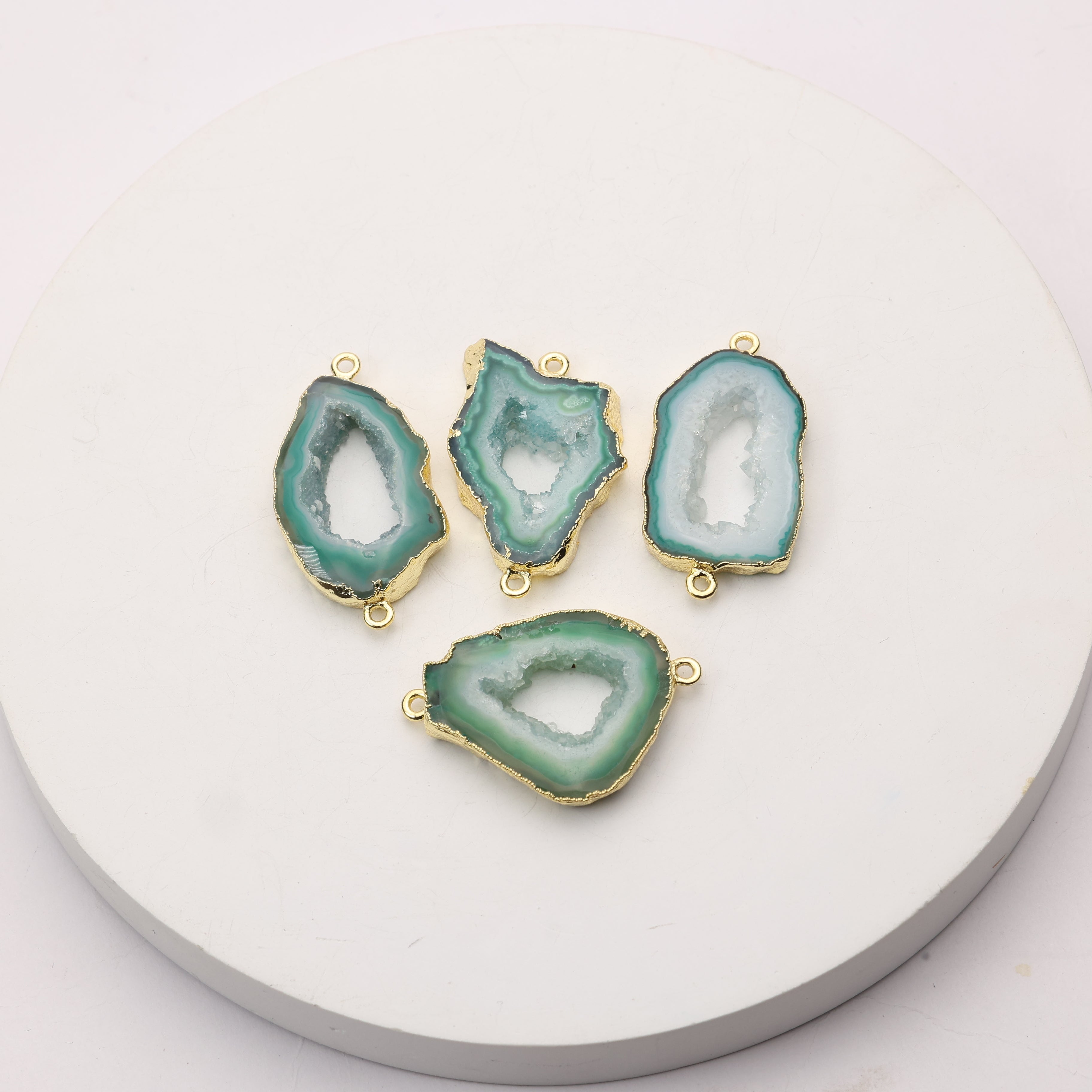 Natural geode stone connector for bracelets