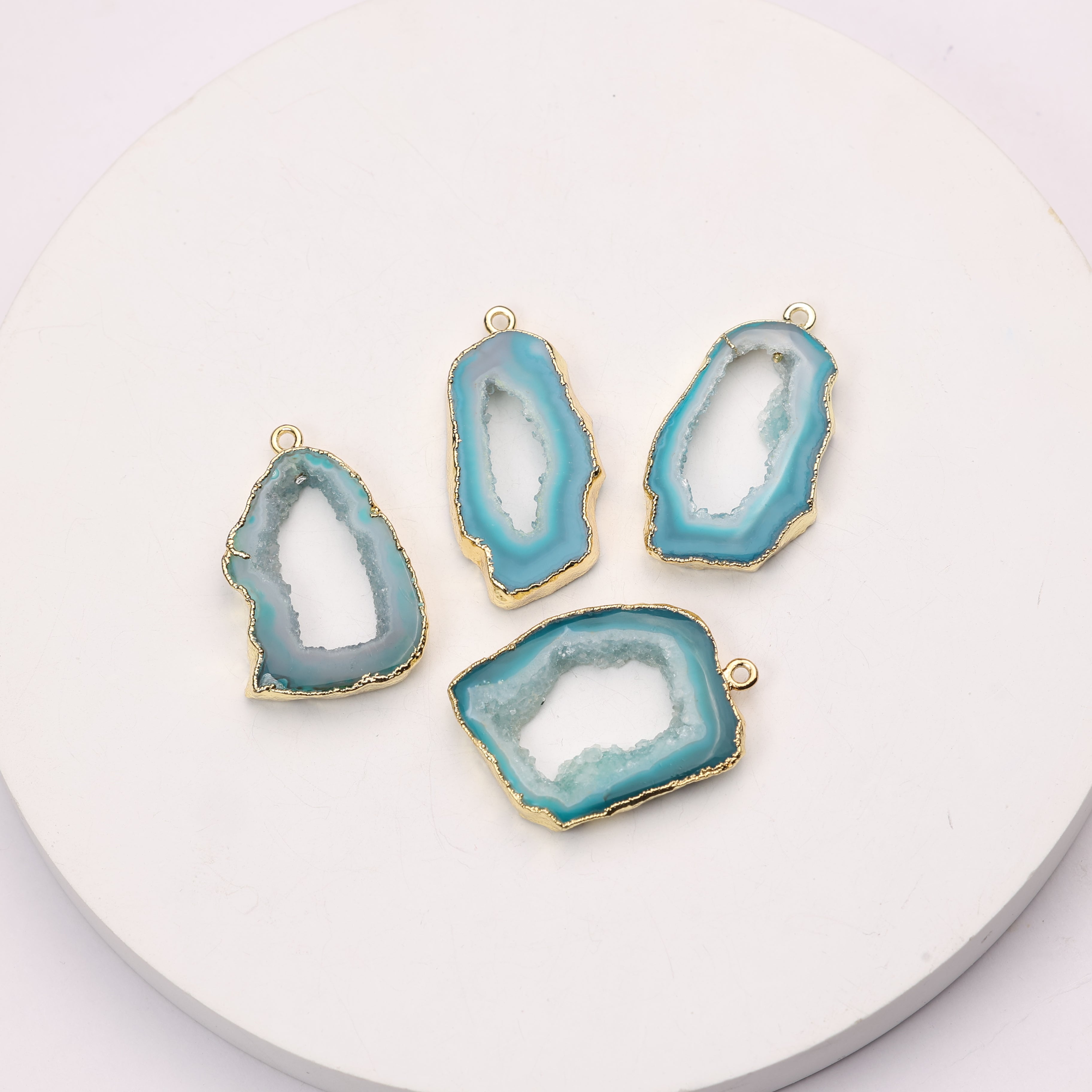 Blue agate geode connector for gemstone chokers