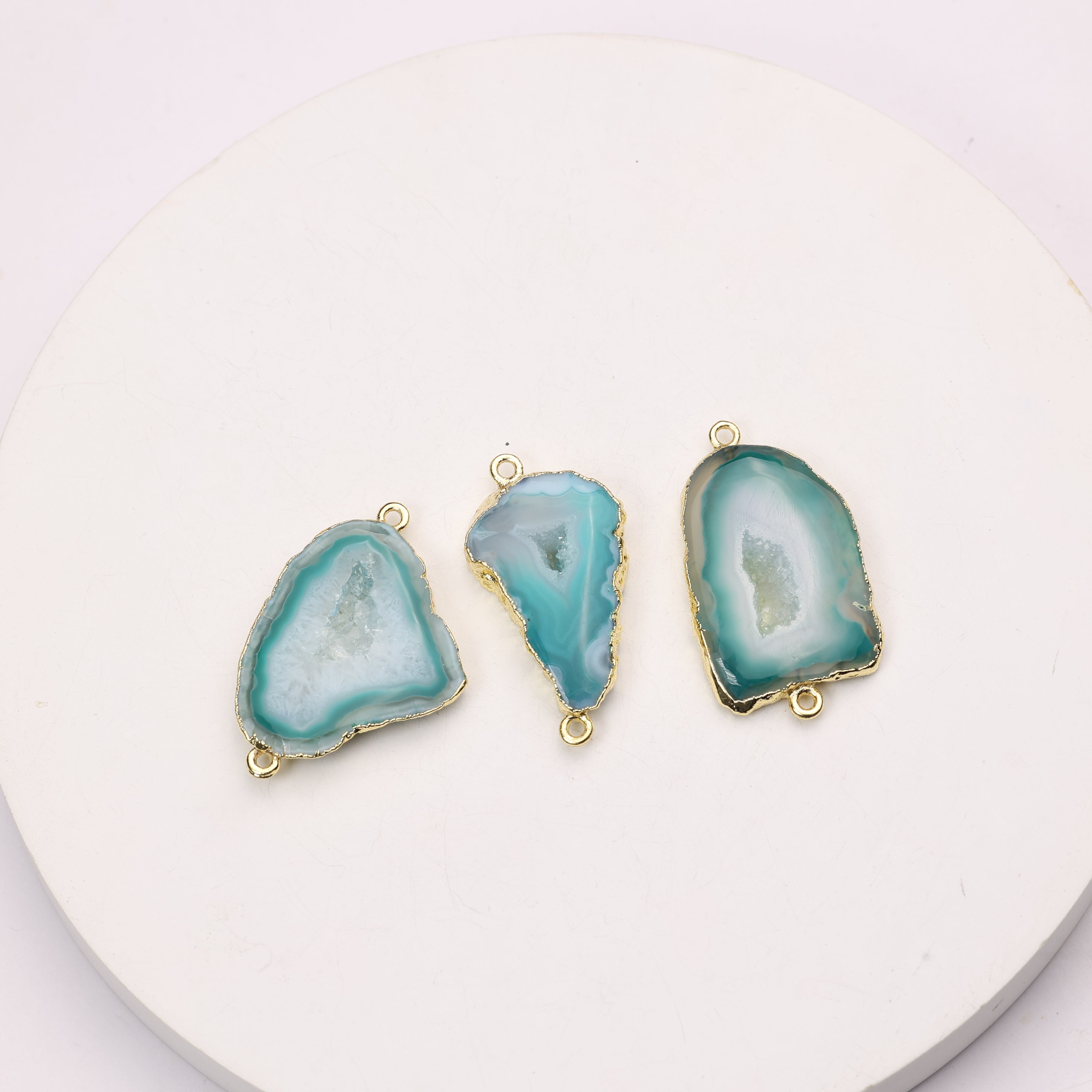 Raw geode slice connector for handmade necklaces