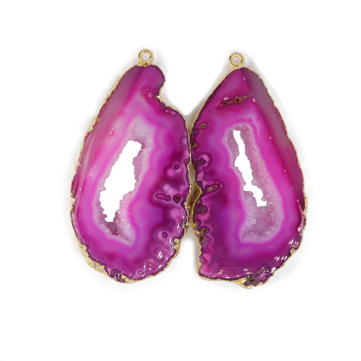 Gold Natural Agate Geode Slice Pairs  Edged For Earrings