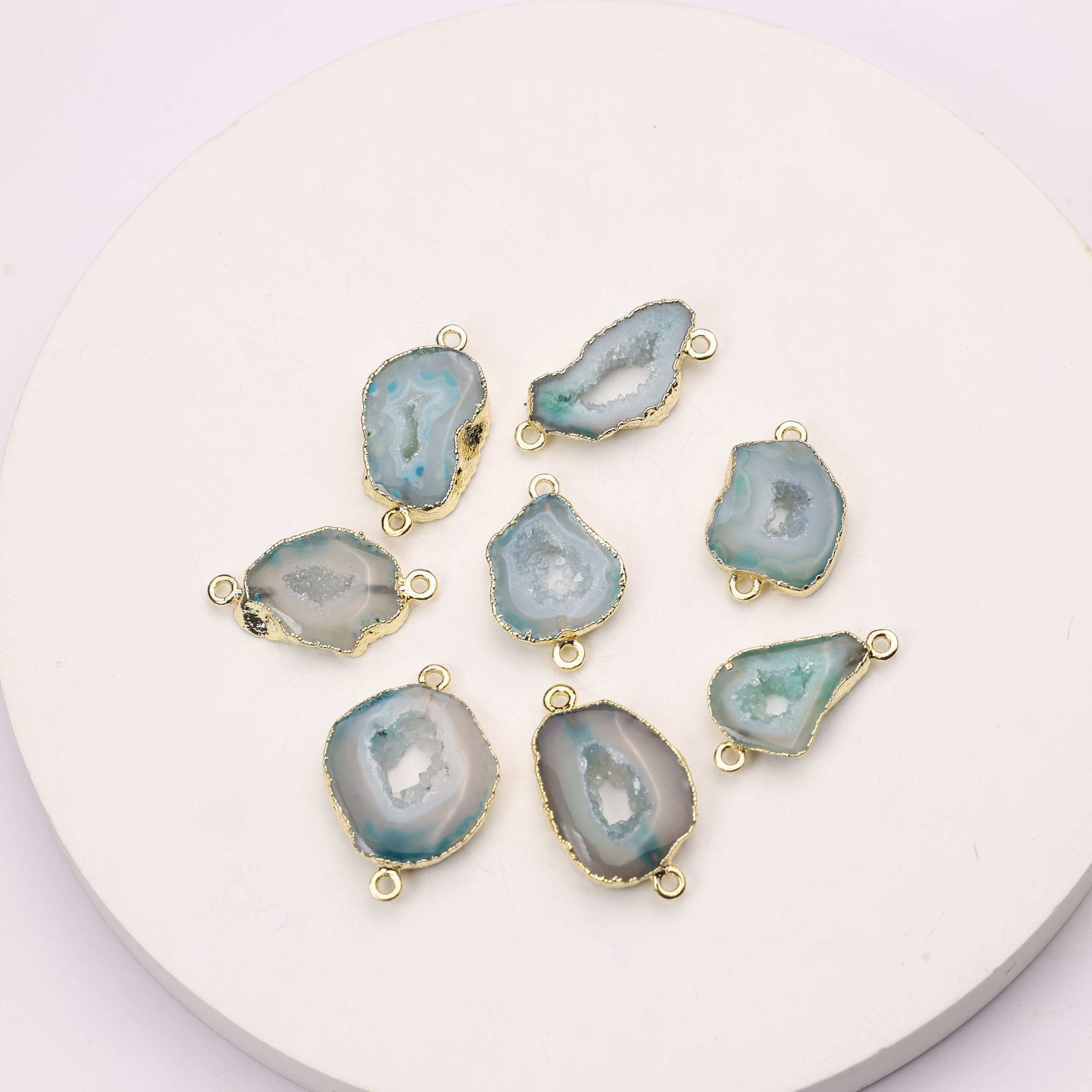 Handmade geode connector for boutique jewelry