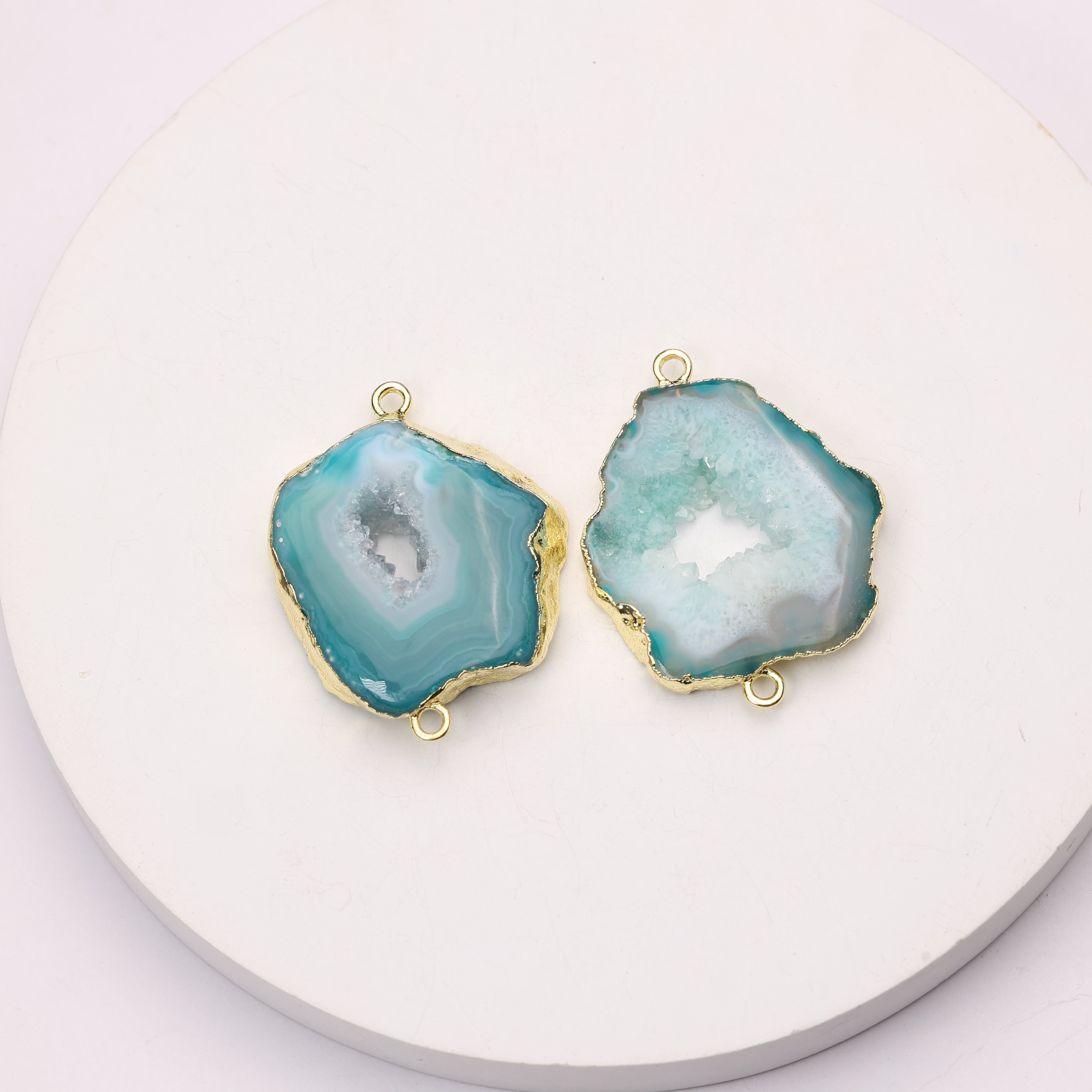 Crystal geode connector for Reiki-inspired jewelry