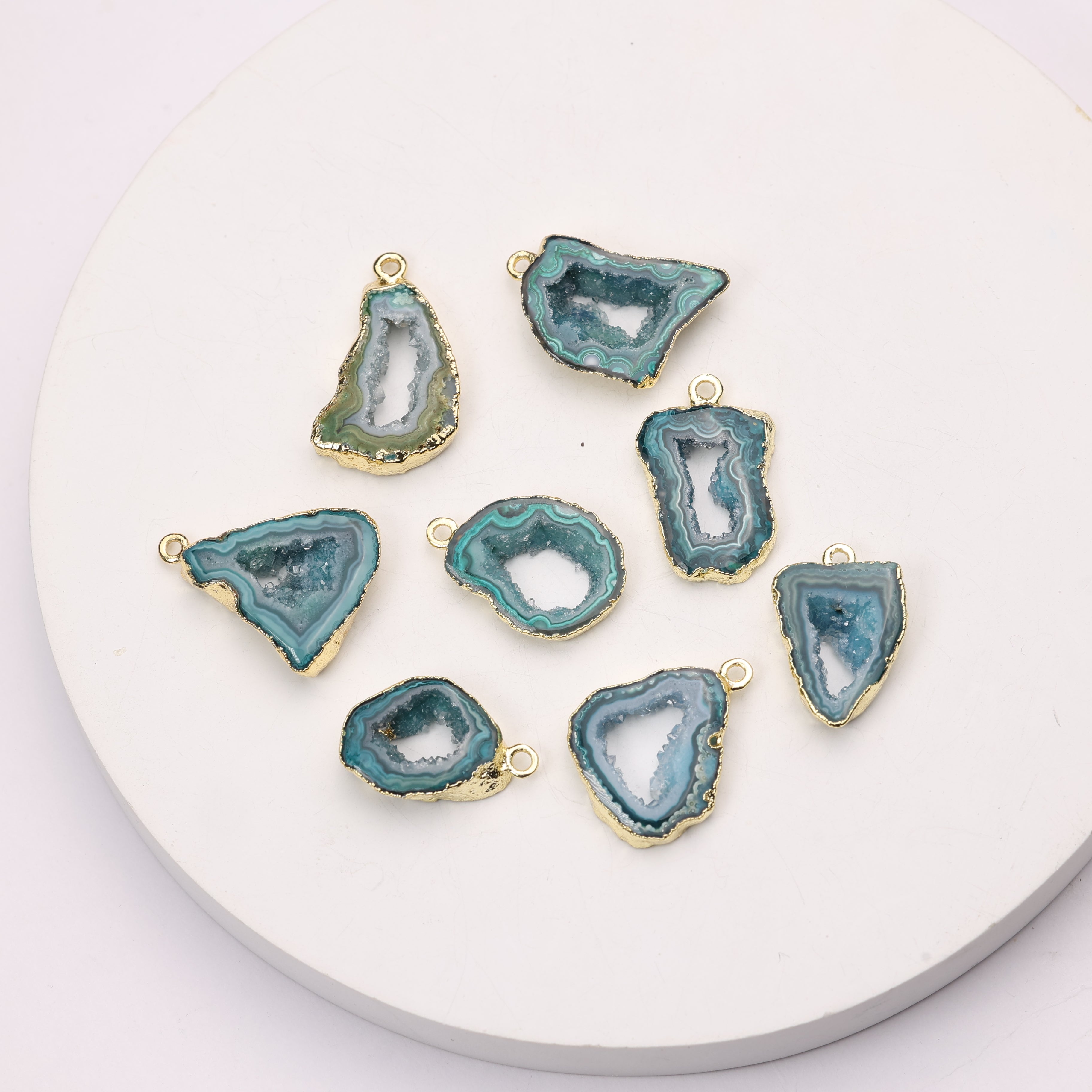 Hand-cut geode connector for bohemian jewelry