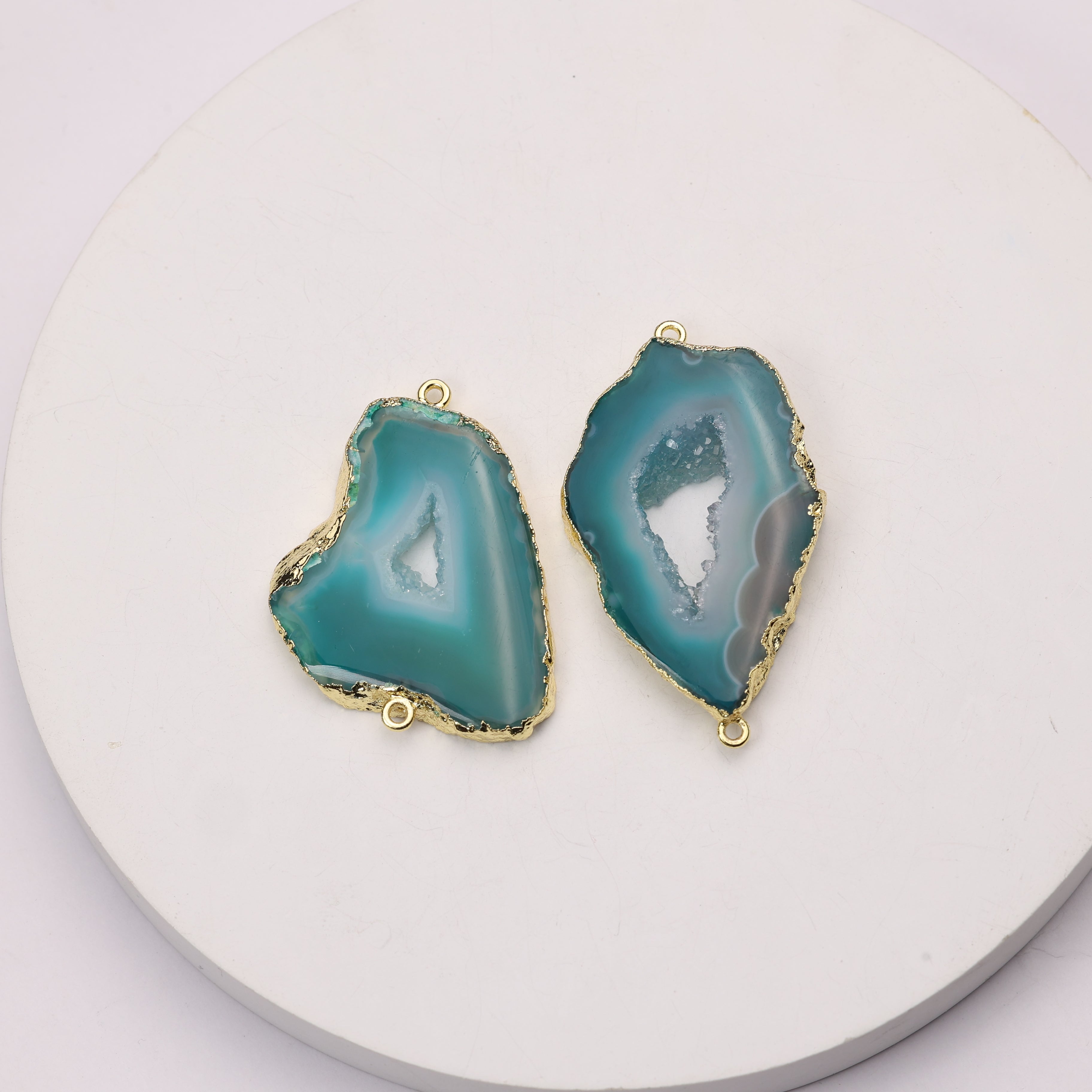 High-shine geode connector for premium jewelry sets