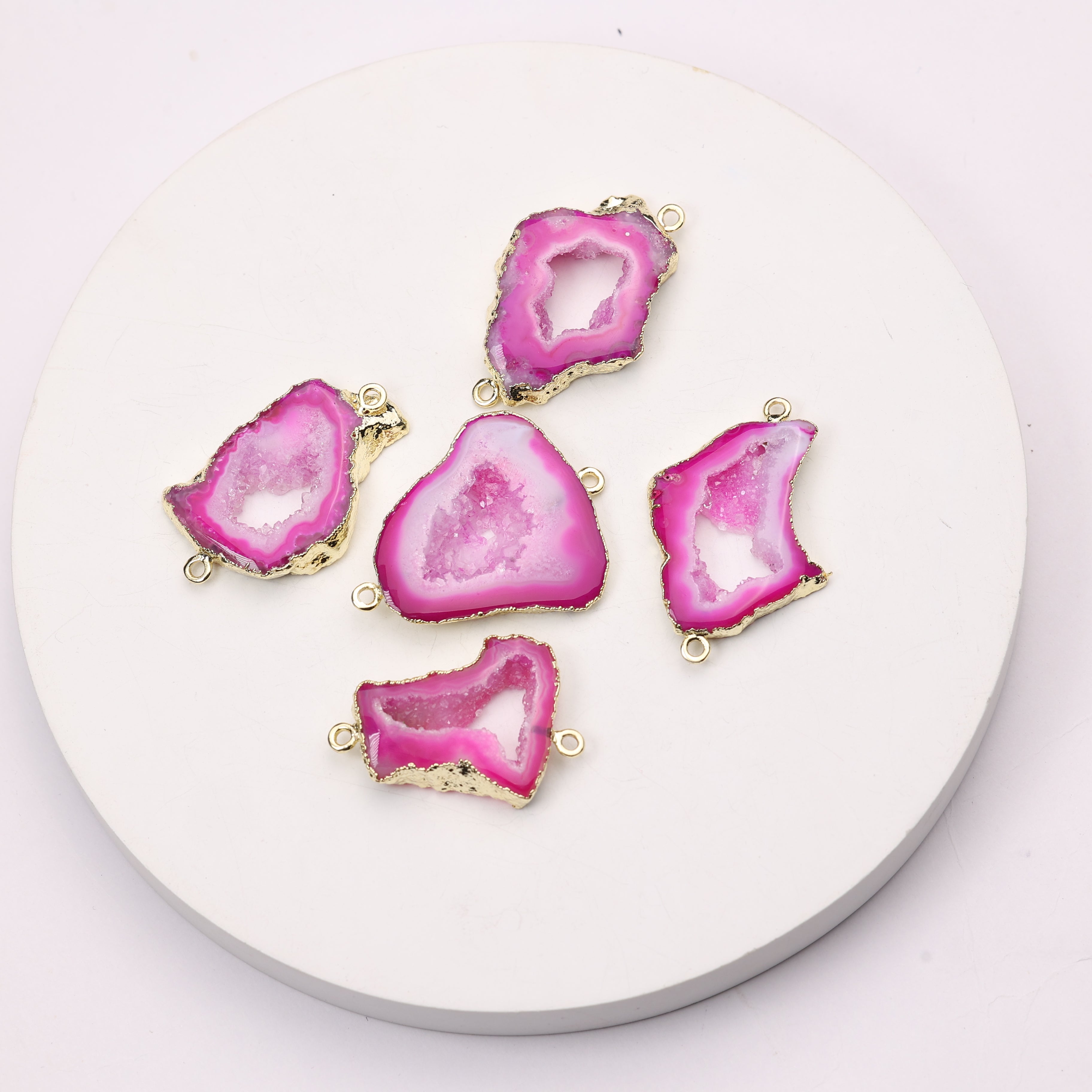 Pink geode connector for trendy jewelry designs