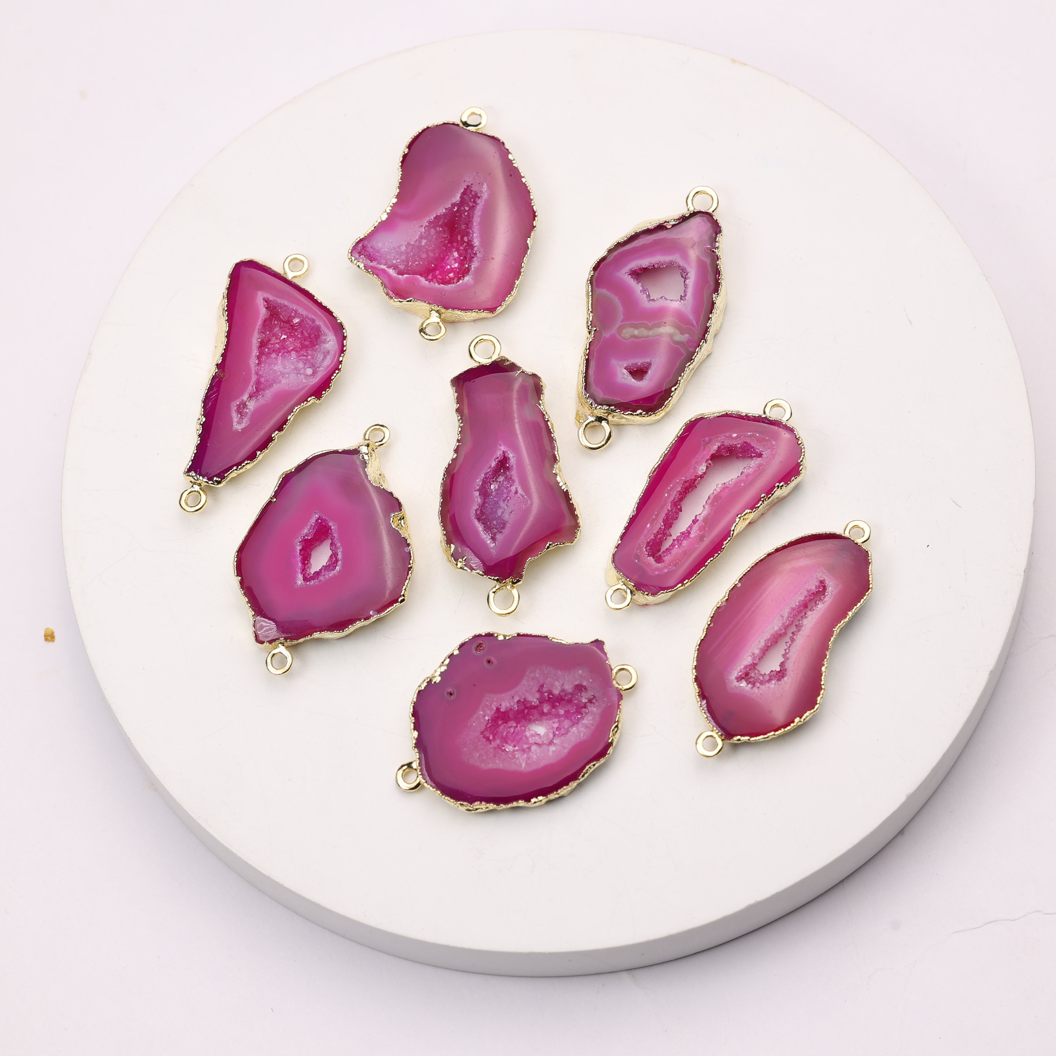 Polished agate geode connector for charm bracelets