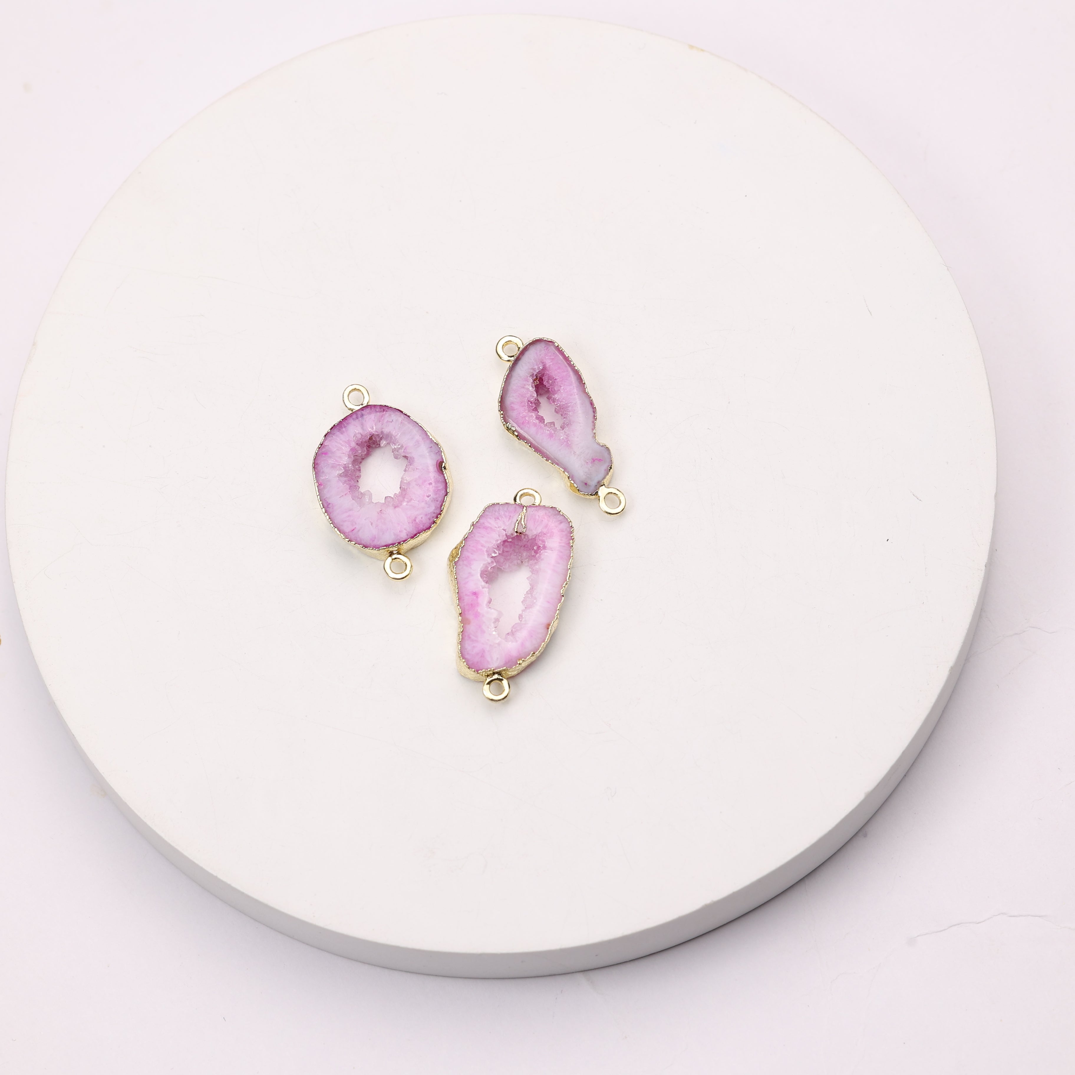 Polished geode connector for handmade jewelry