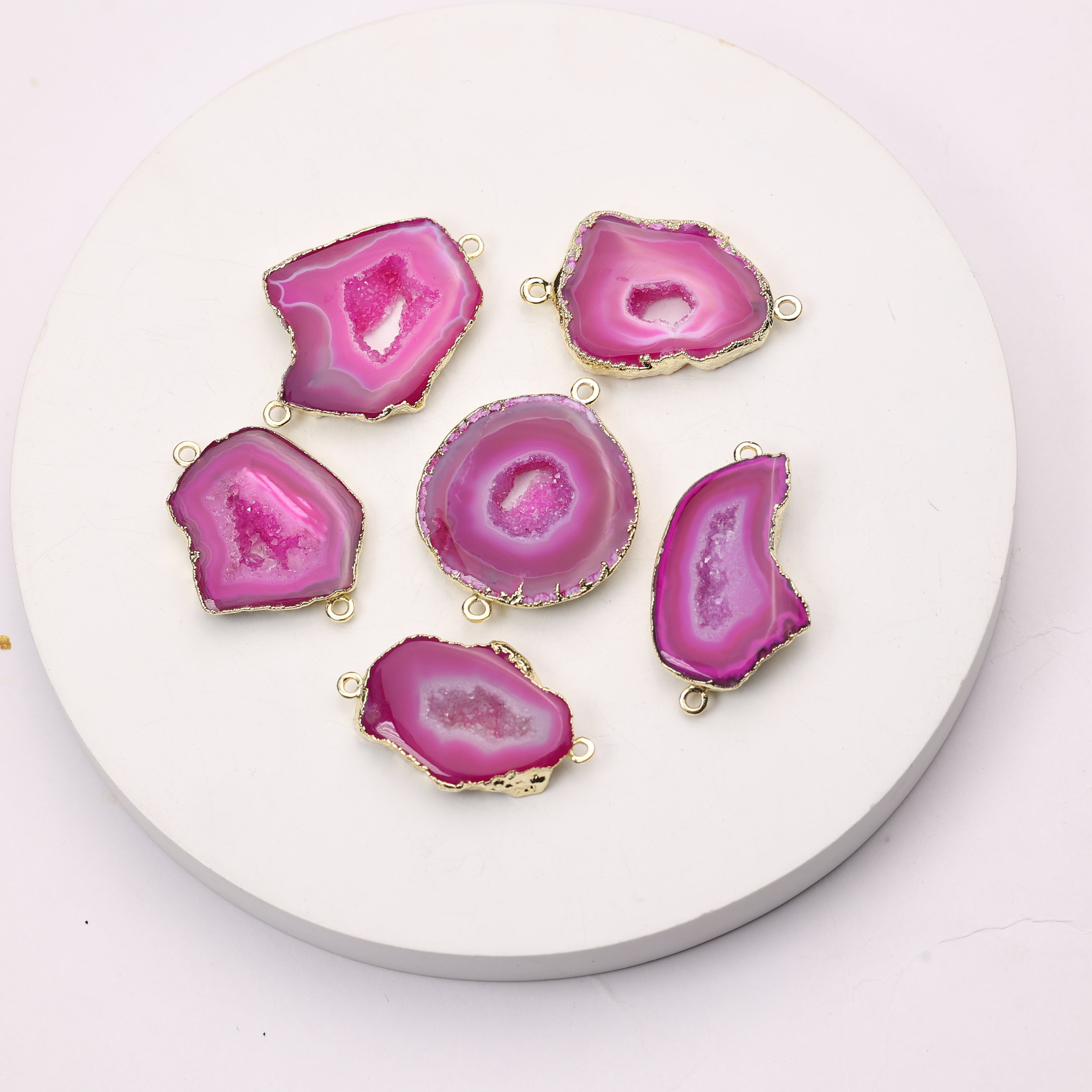 Gold edge geode connector for rustic jewelry