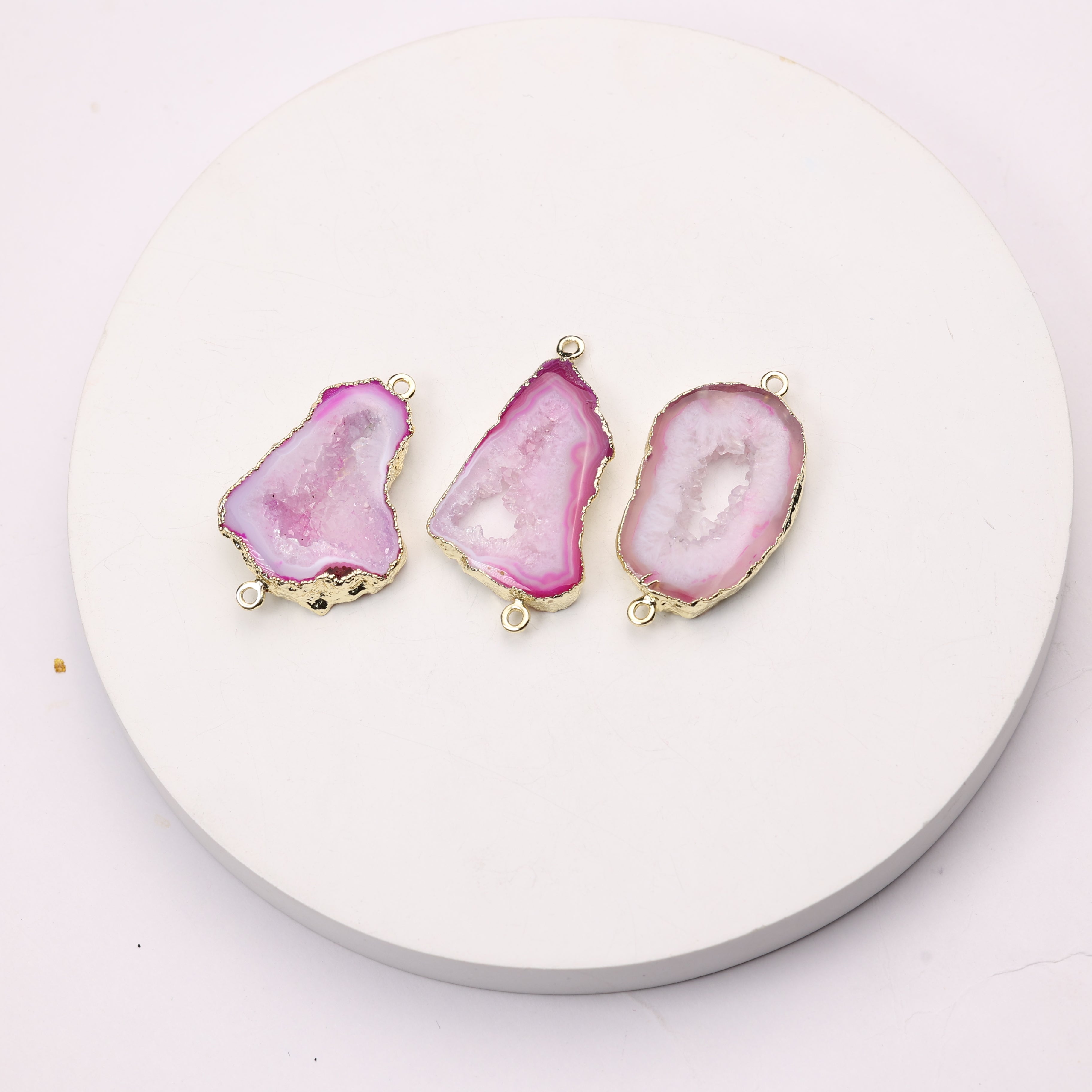 Thin geode slice connector for minimalist necklaces