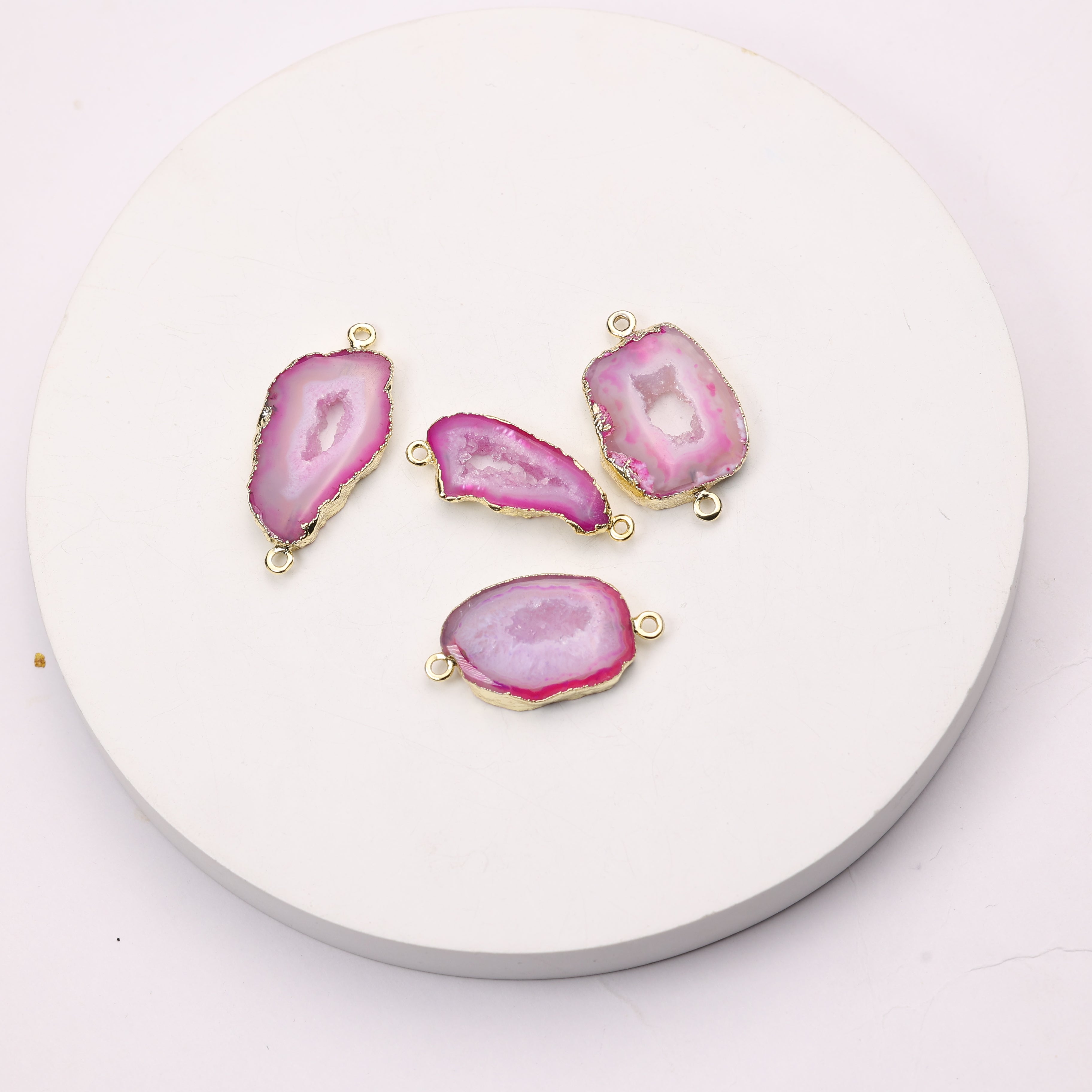 Pink geode connector for gemstone bracelet making