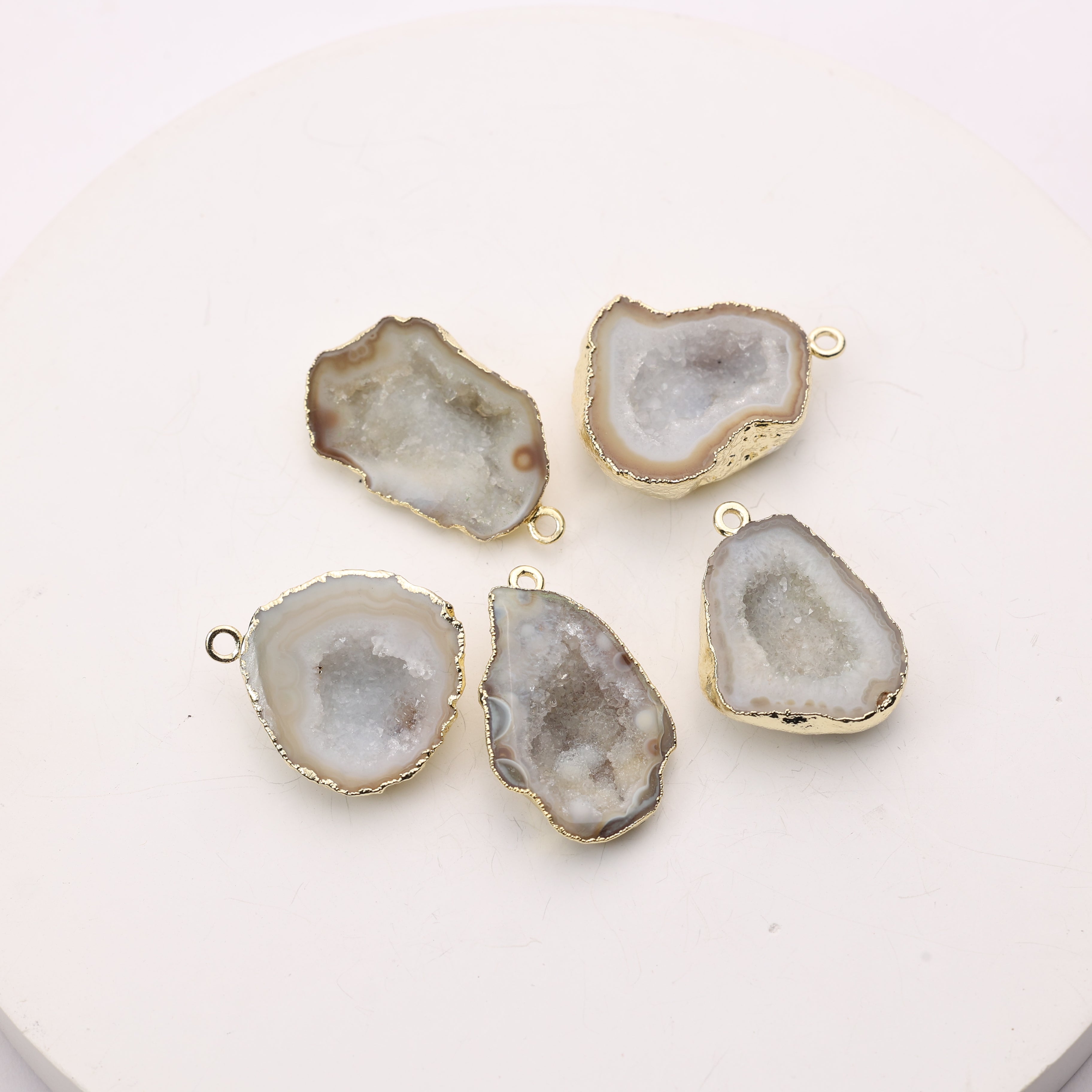 Handmade gemstone connector beige agate druzy