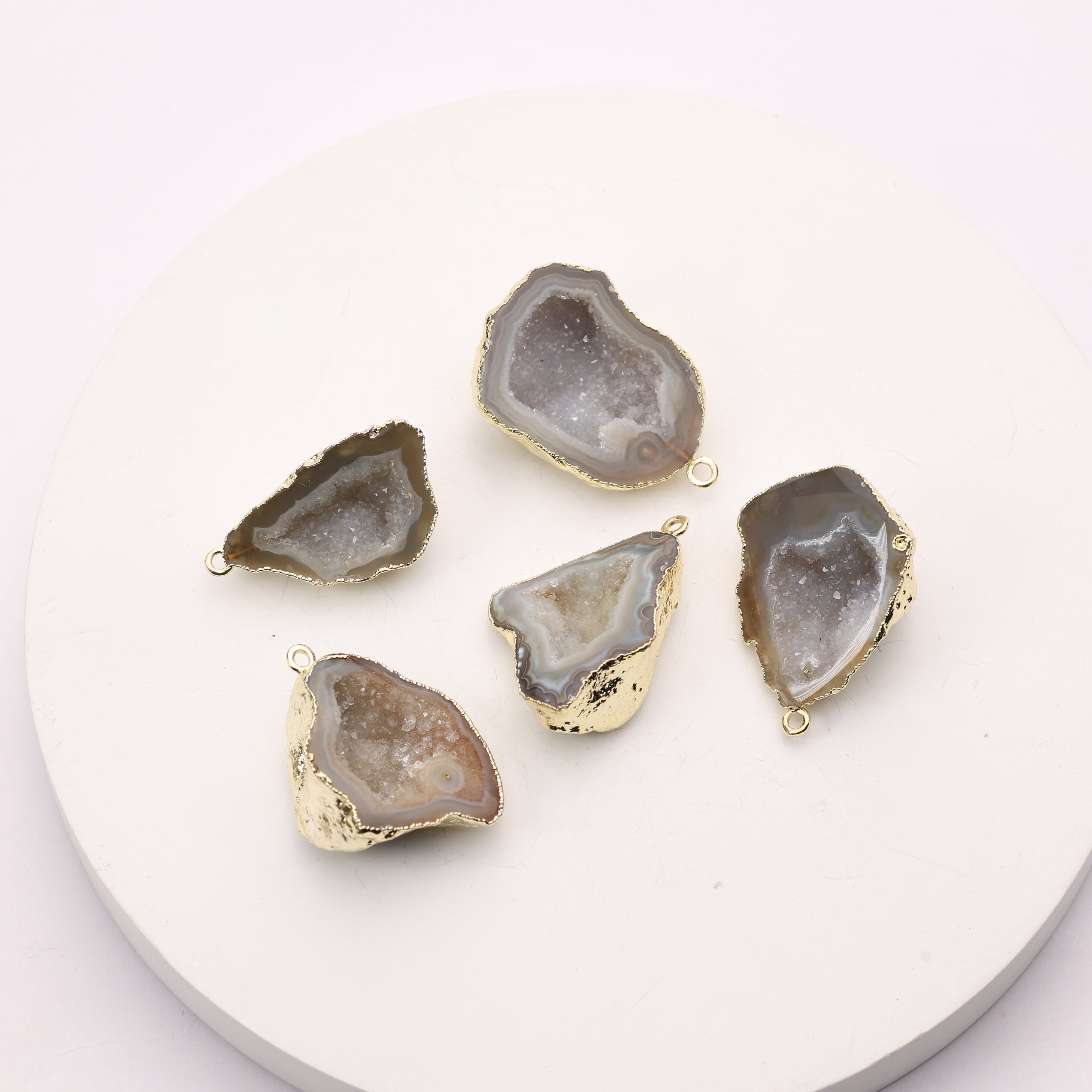 Beige geode druzy link for necklace making