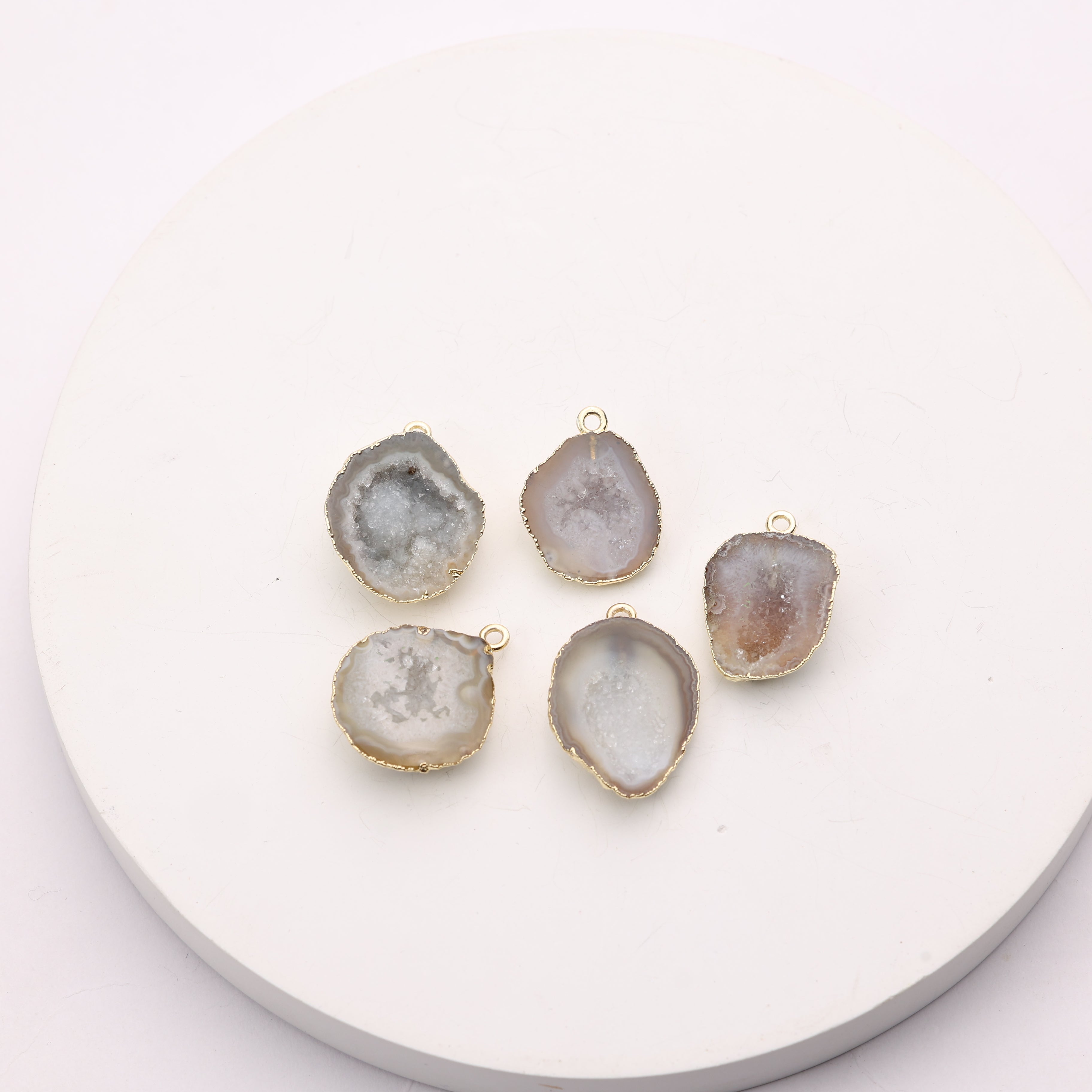 Natural gemstone connector beige agate slice