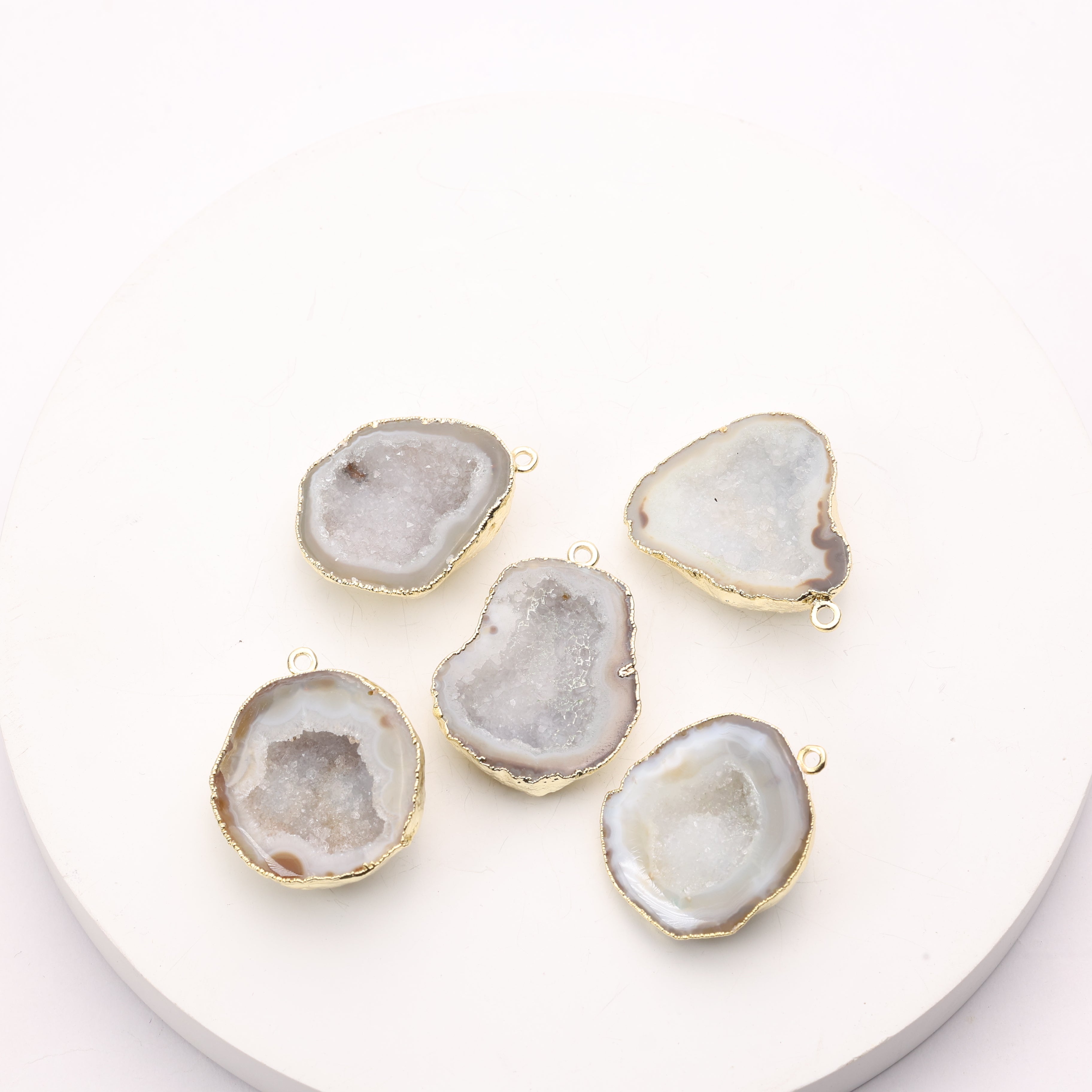 Natural agate geode slice connector for bracelets