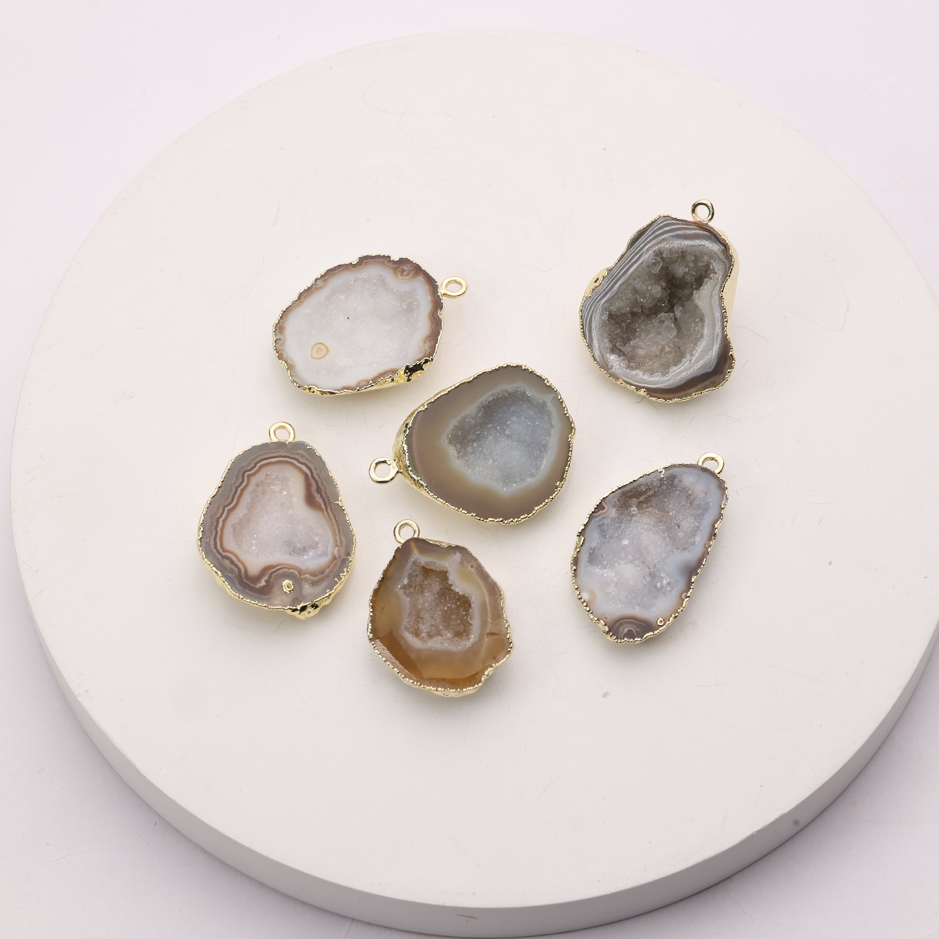 Druzy gemstone jewelry connector beige color