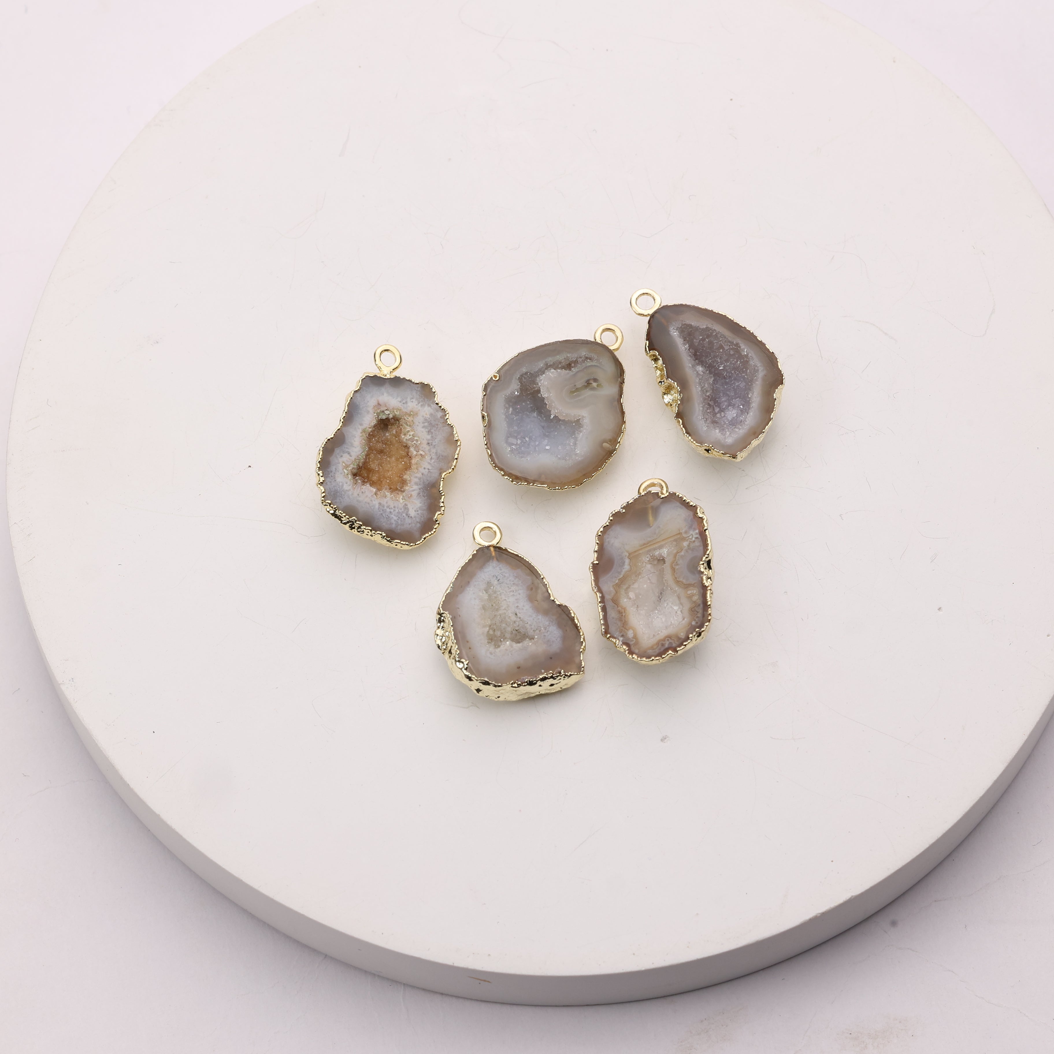 Handmade beige druzy connector stone for crafting