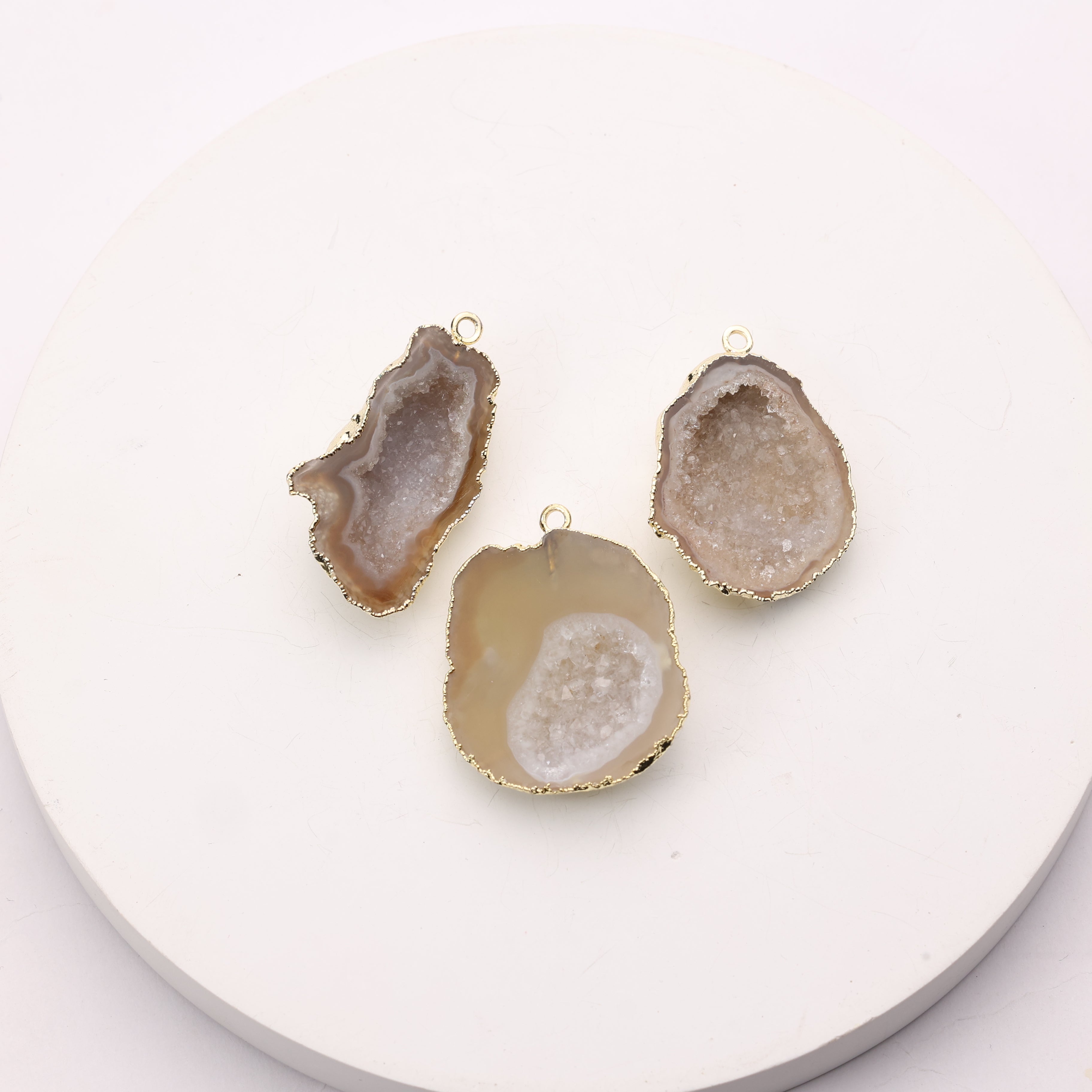 Natural beige agate connector for handmade ornaments