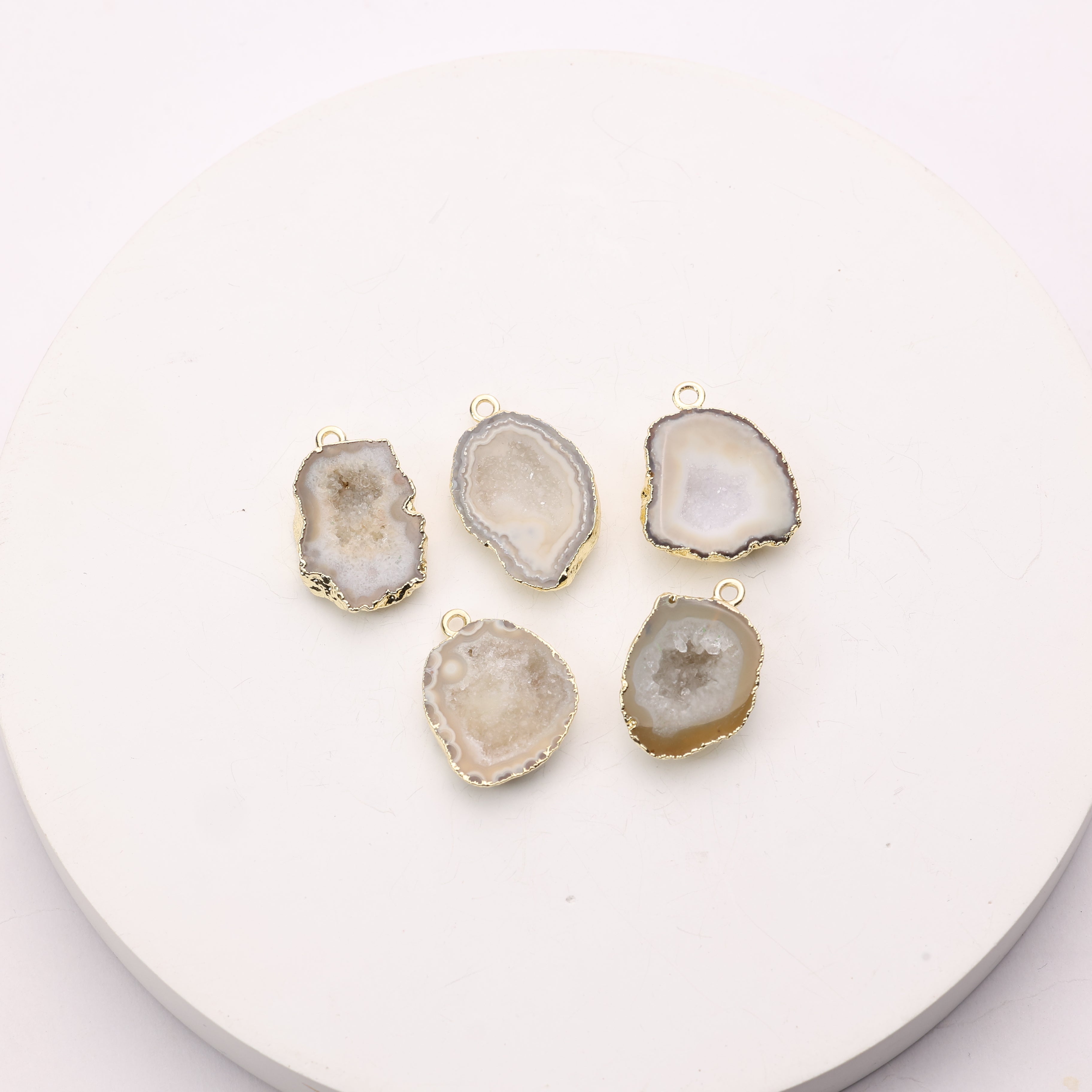 Beige agate geode jewelry link for DIY designs