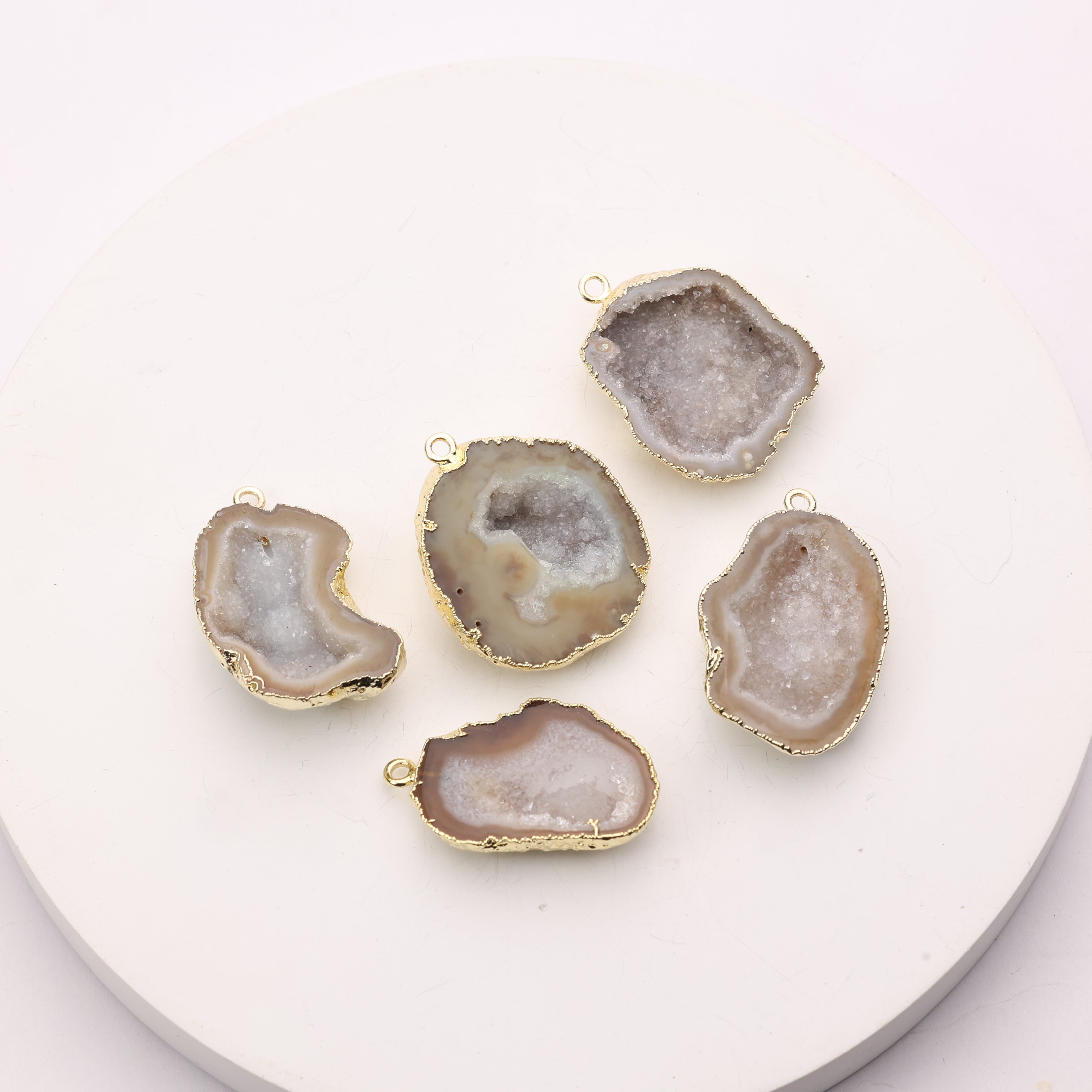 DIY jewelry beige geode connector stone