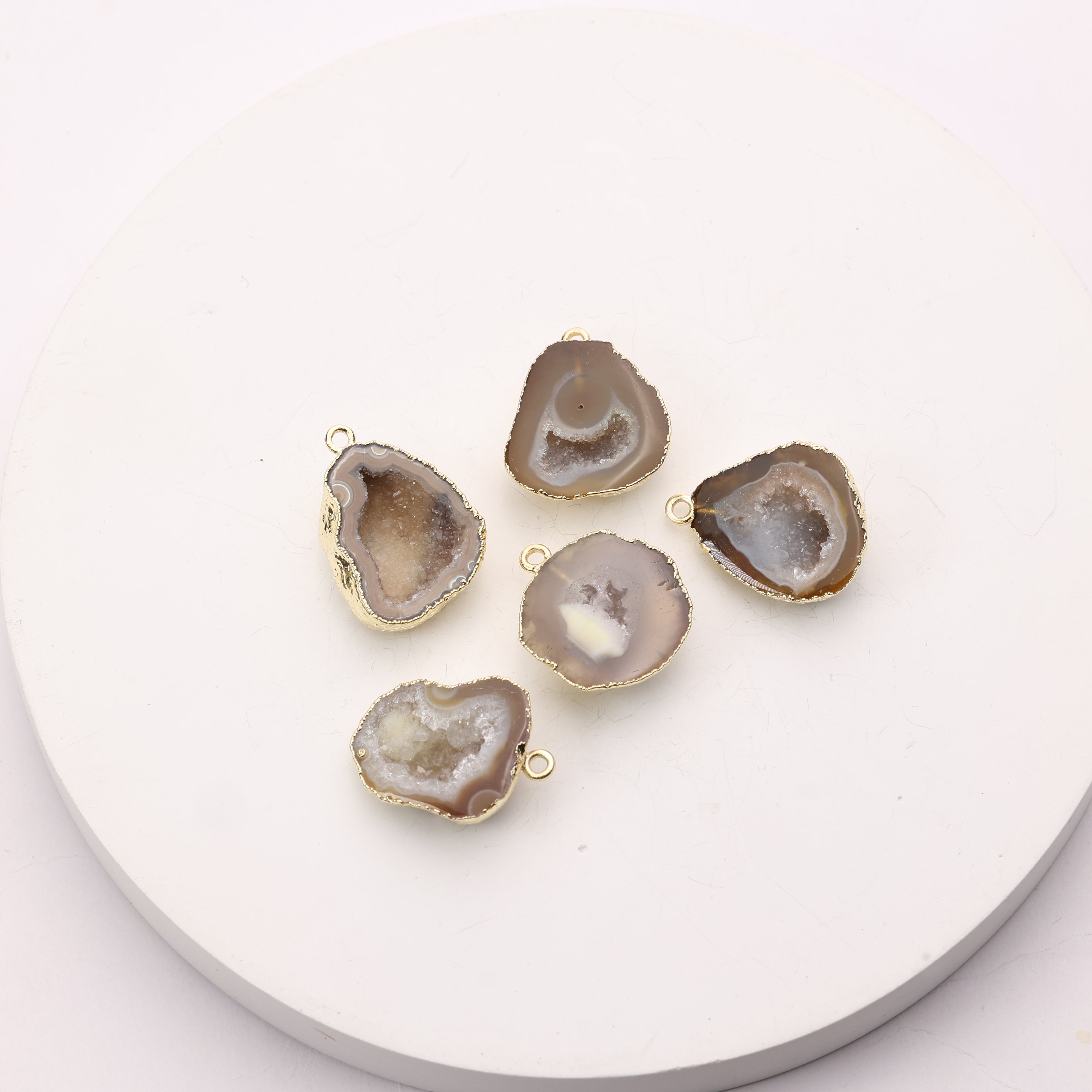 Natural beige crystal connector for jewelry makers