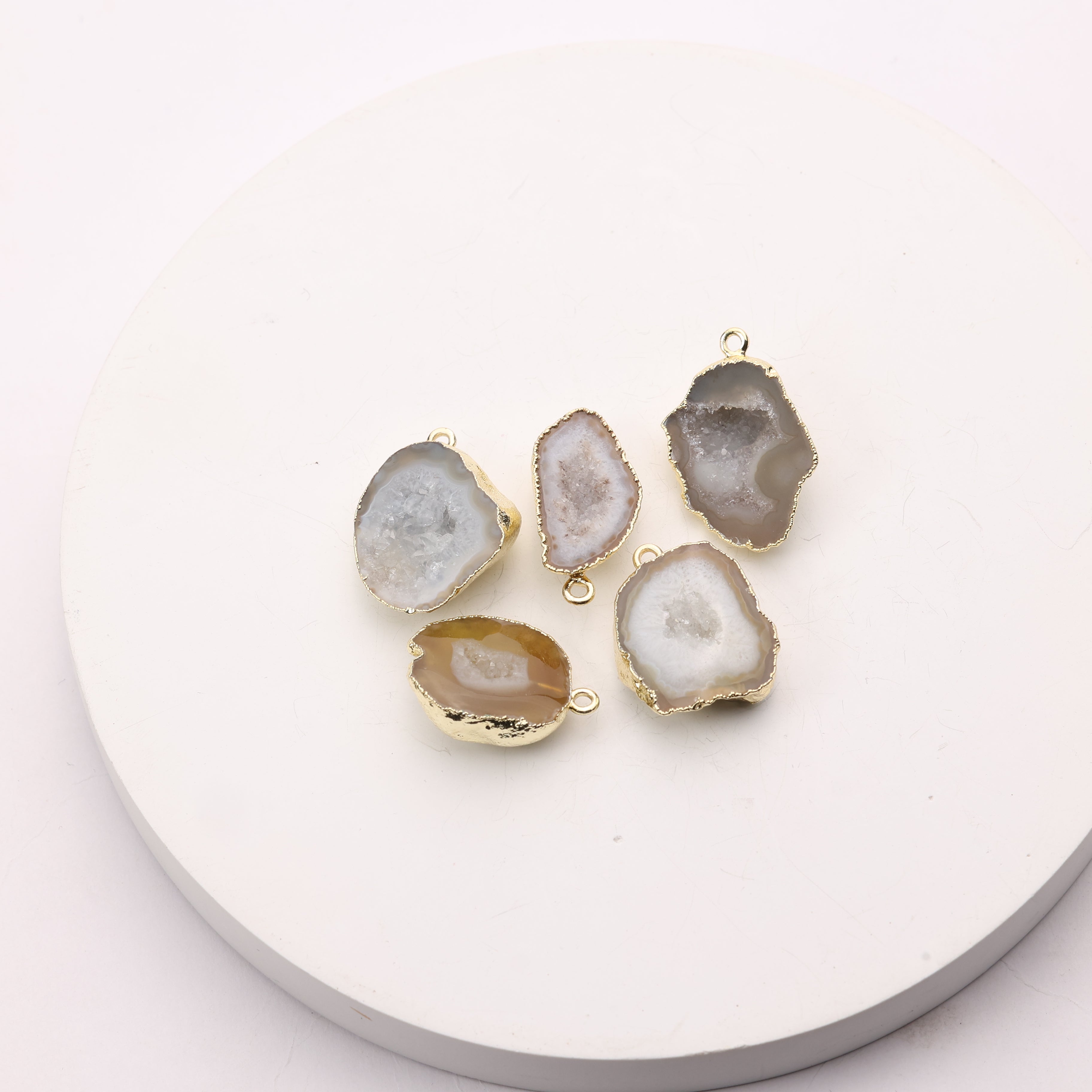 Druzy crystal geode connector stone beige
