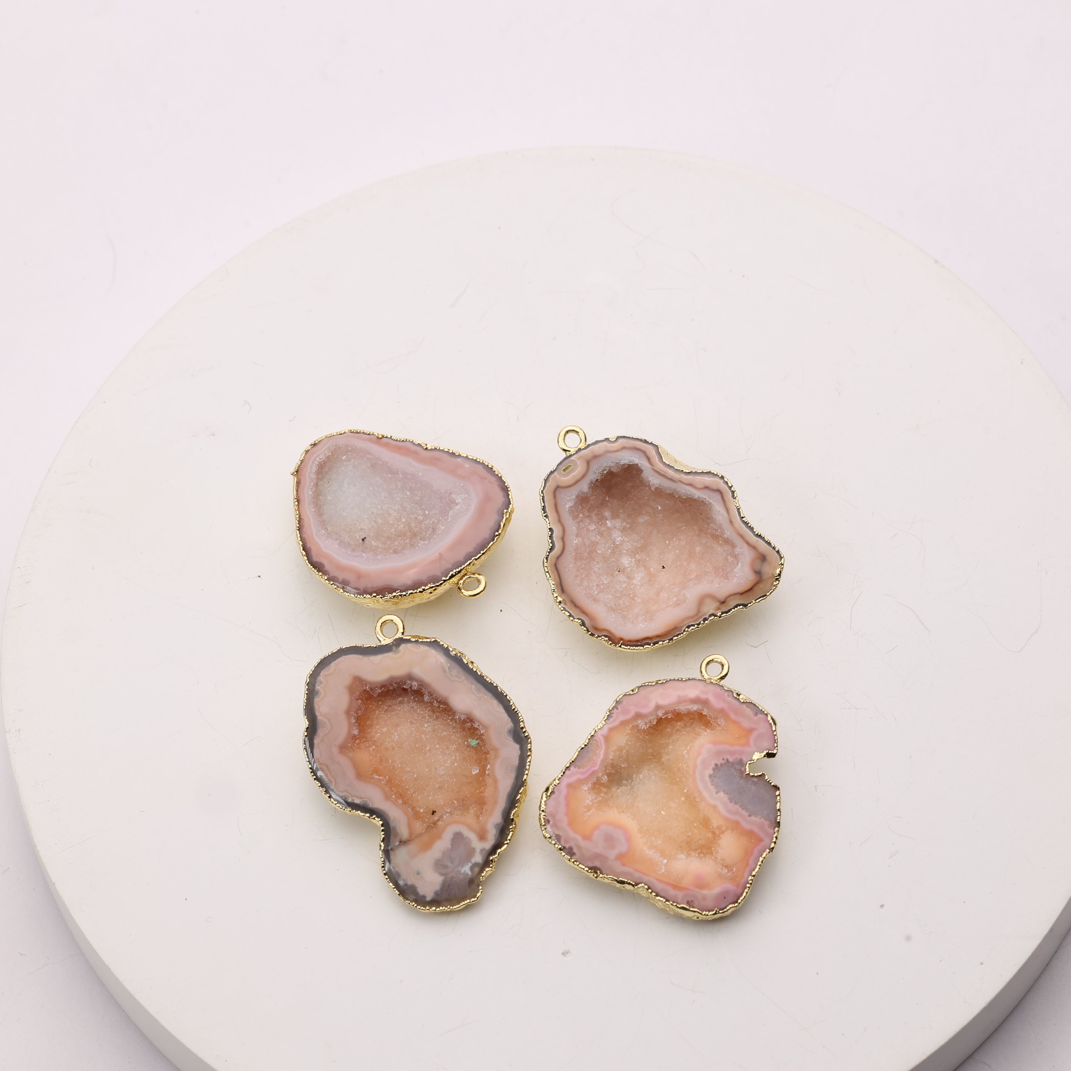 Natural agate druzy connector with gold edges