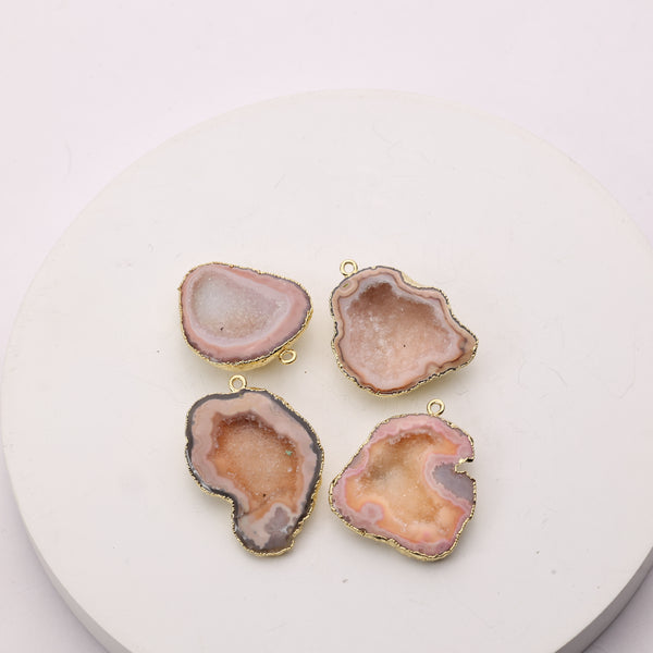 Natural agate druzy connector with gold edges
