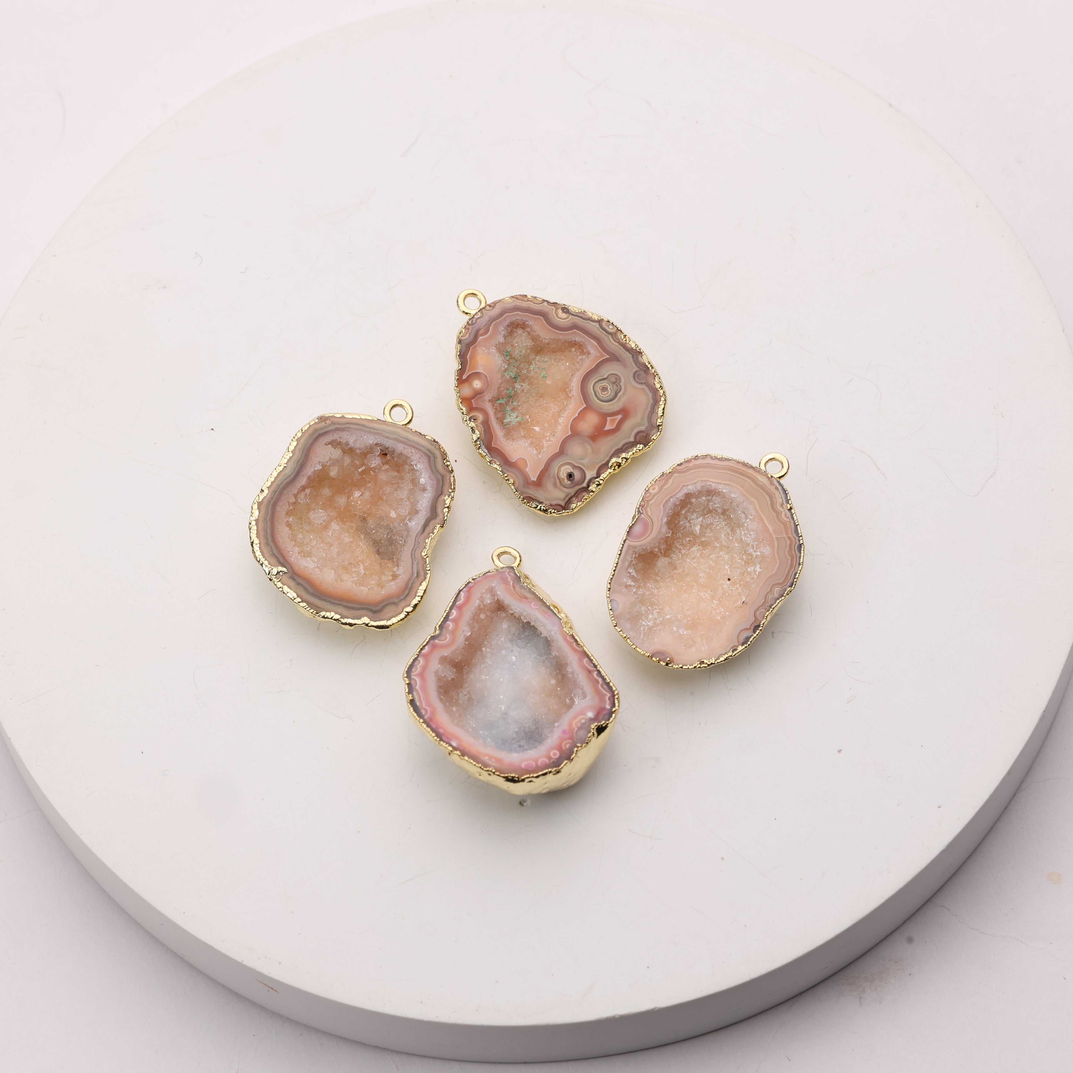 Beige druzy agate connector for artisan jewelry