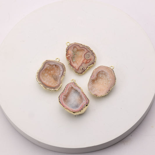 Beige druzy agate connector for artisan jewelry