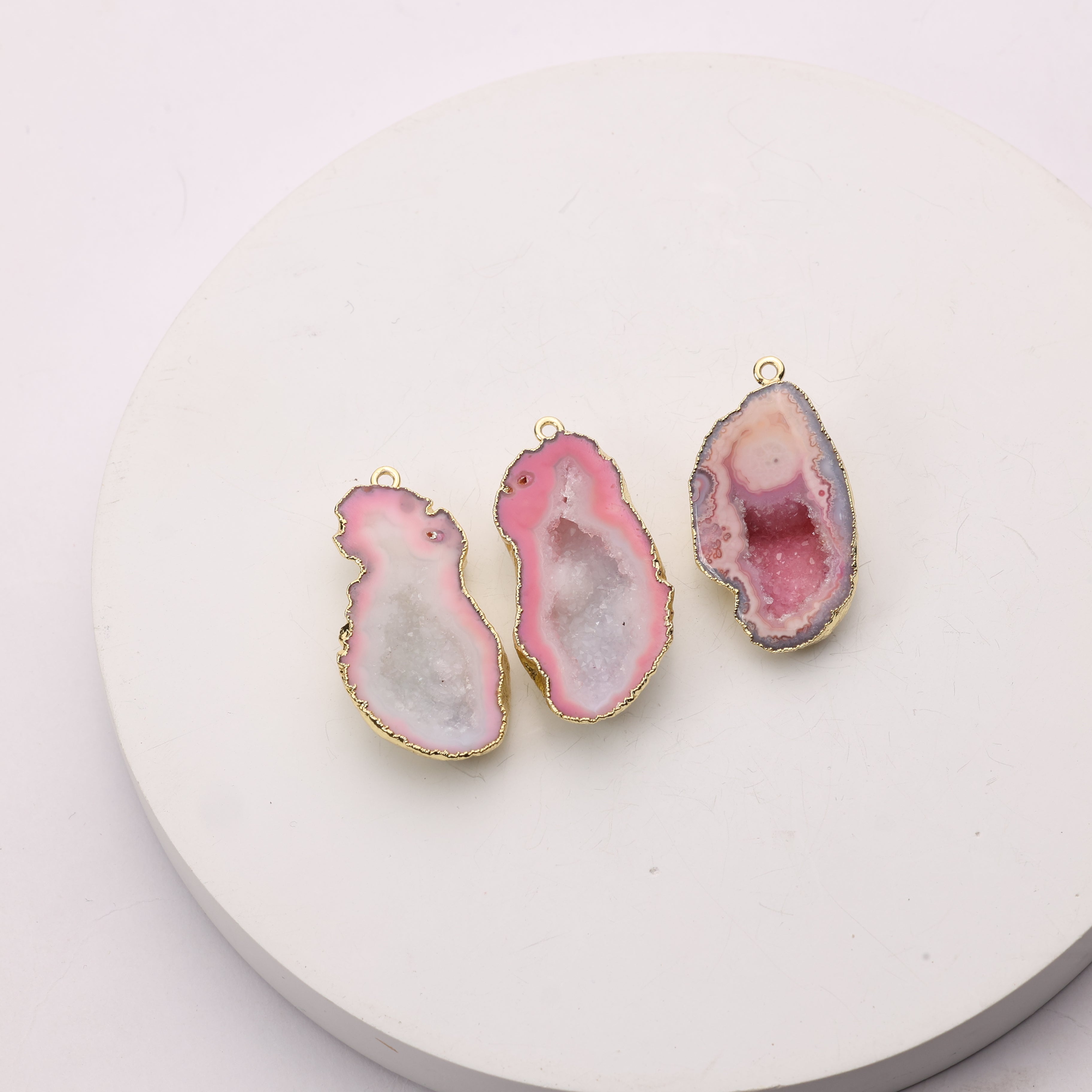 Rough druzy geode beige connector for DIY crafts