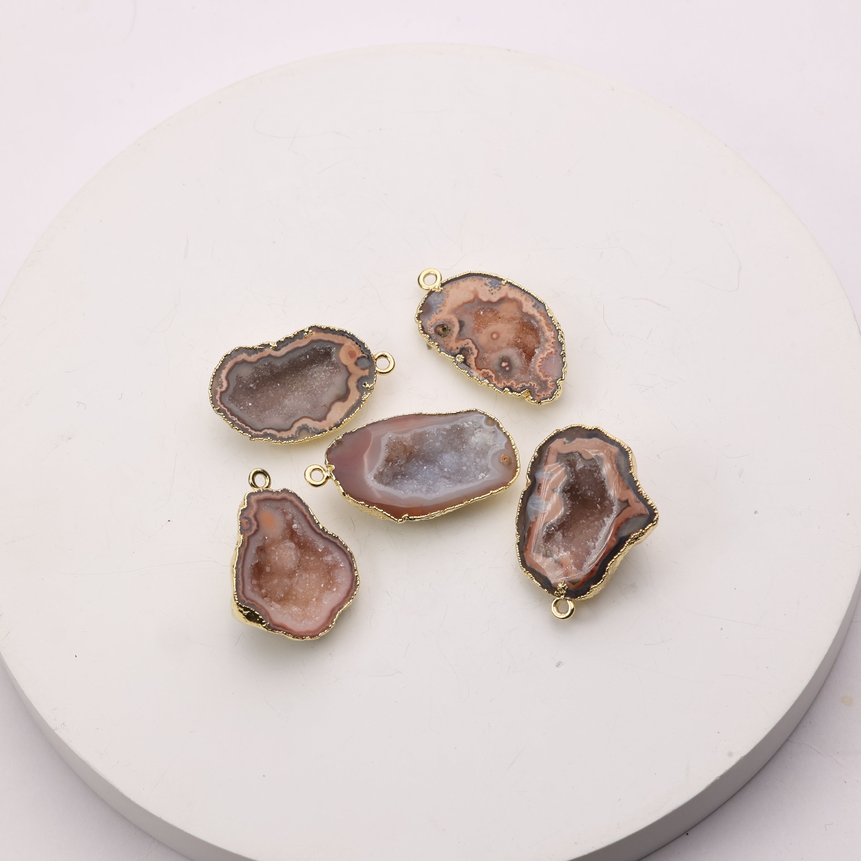 Beige Agate Geode Druzy Connector 25–30mm for jewelry making