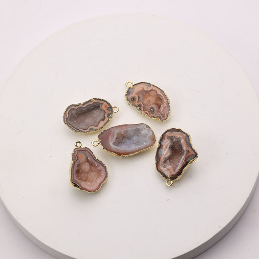 Beige Agate Geode Druzy Connector 25–30mm for jewelry making